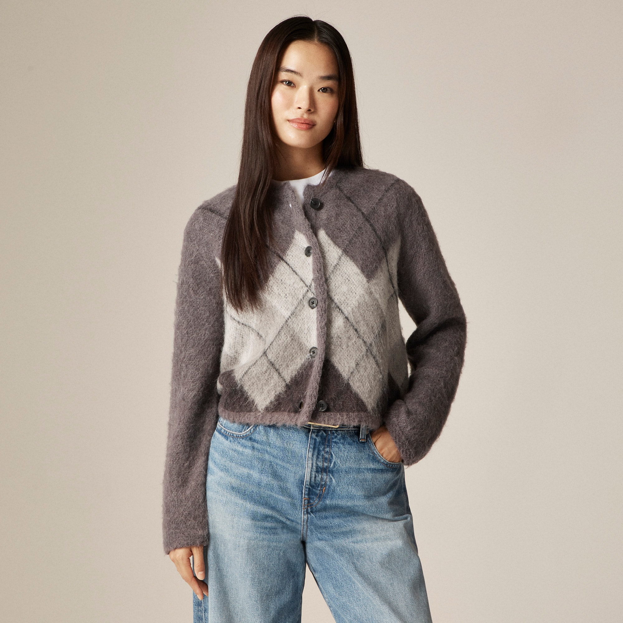 womens Cardigan in argyle wool blend