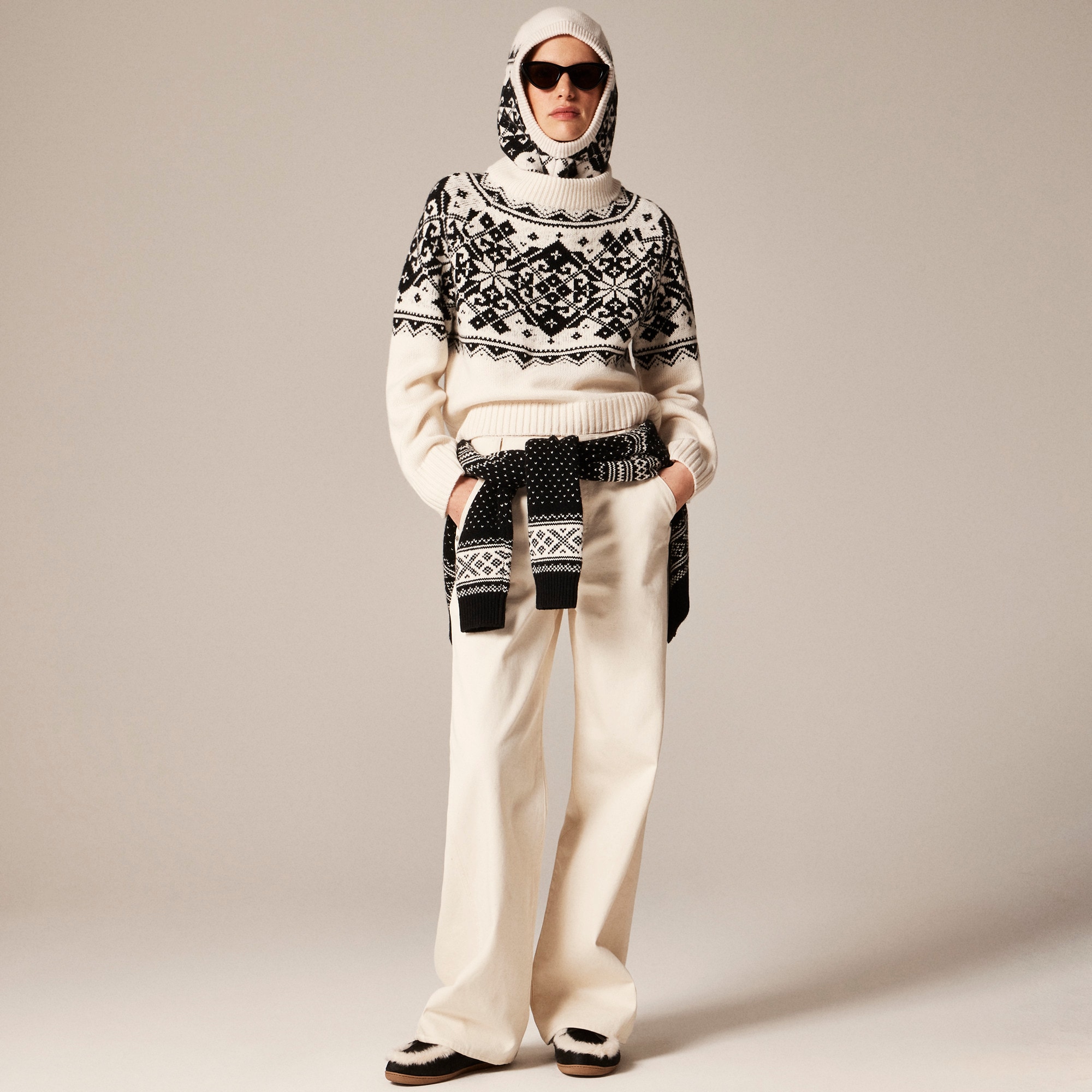 Fair Isle Snowflake Mockneck Sweater In Vintage Wool For Women | J