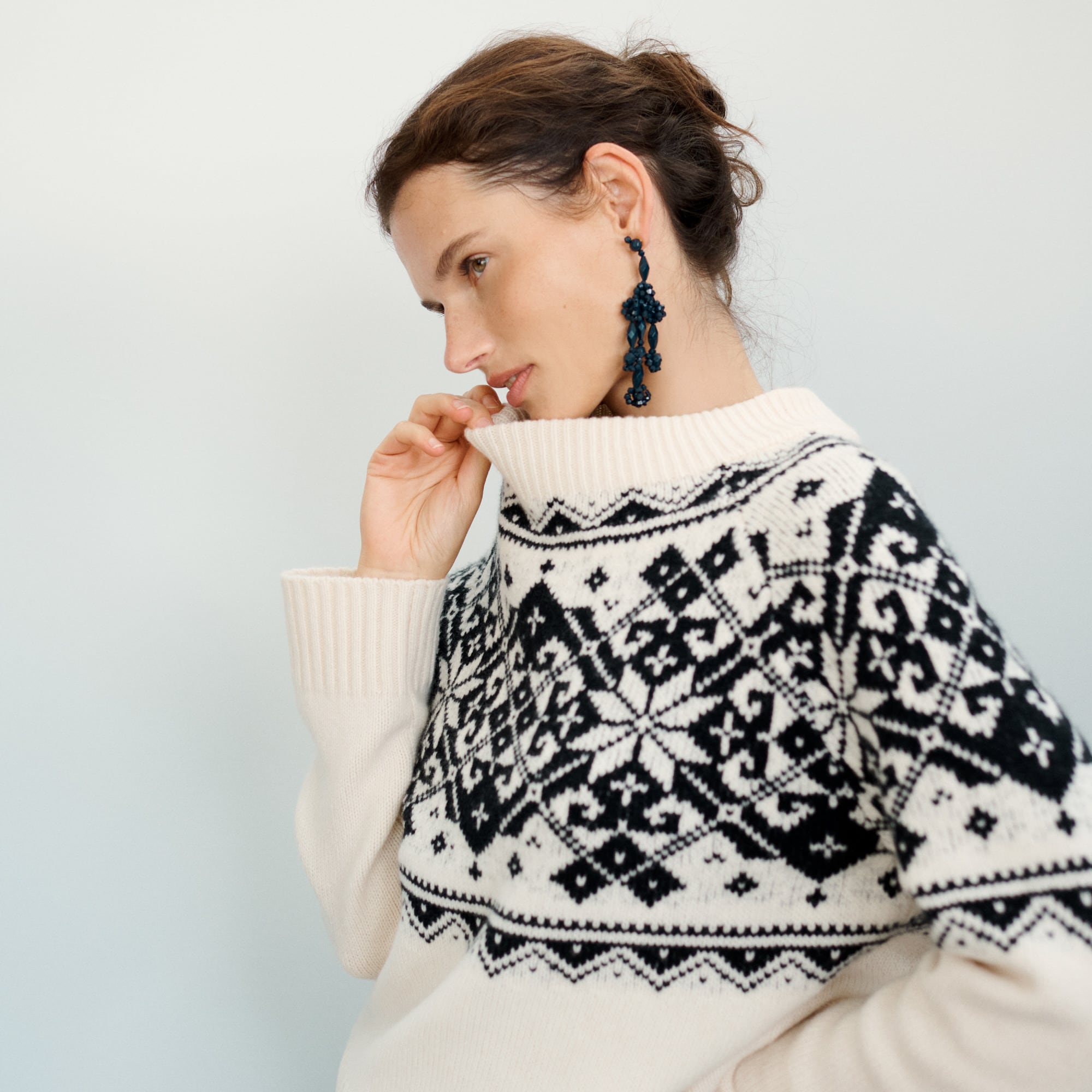 Fair Isle snowflake mockneck sweater in vintage wool