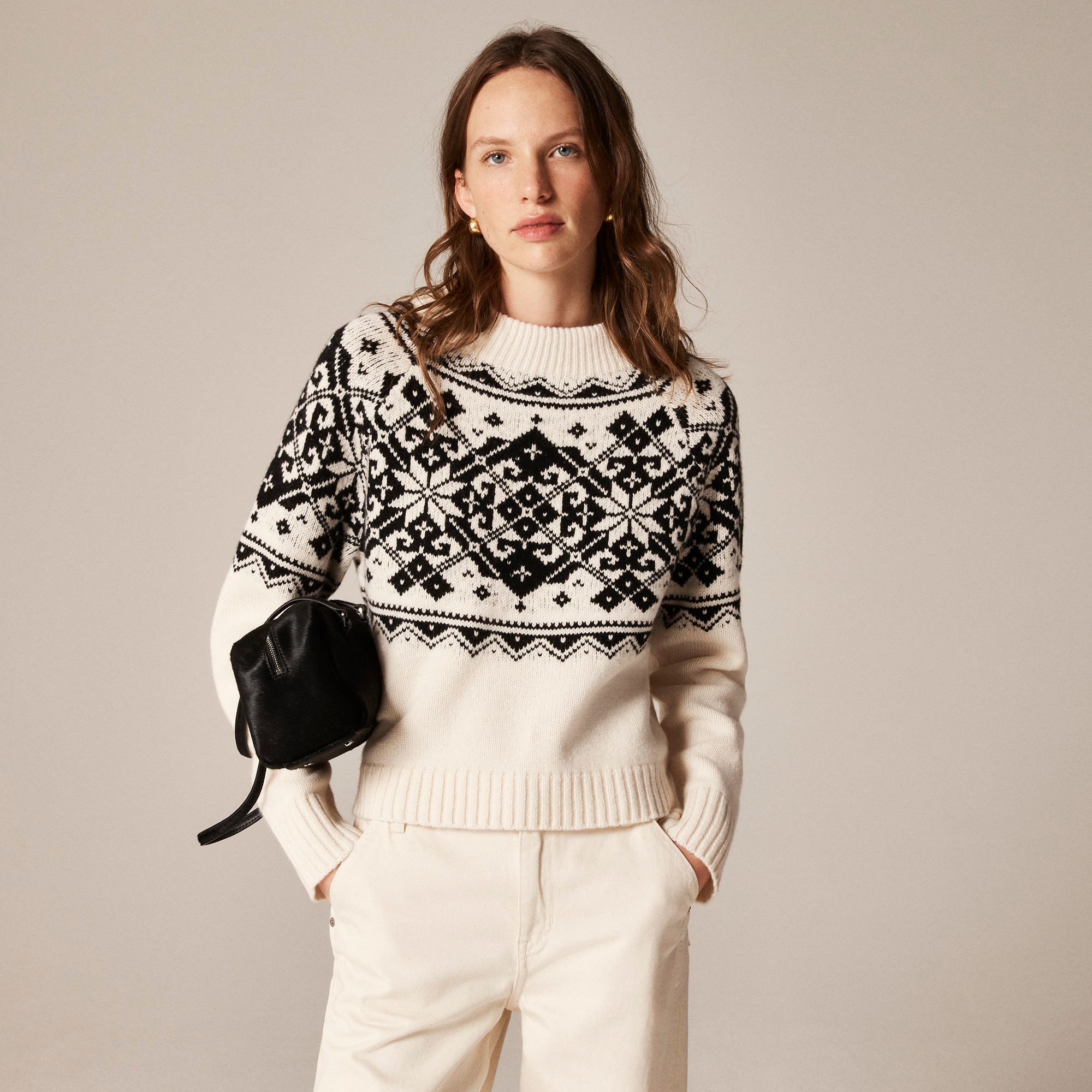 womens Fair Isle snowflake mockneck sweater in vintage wool