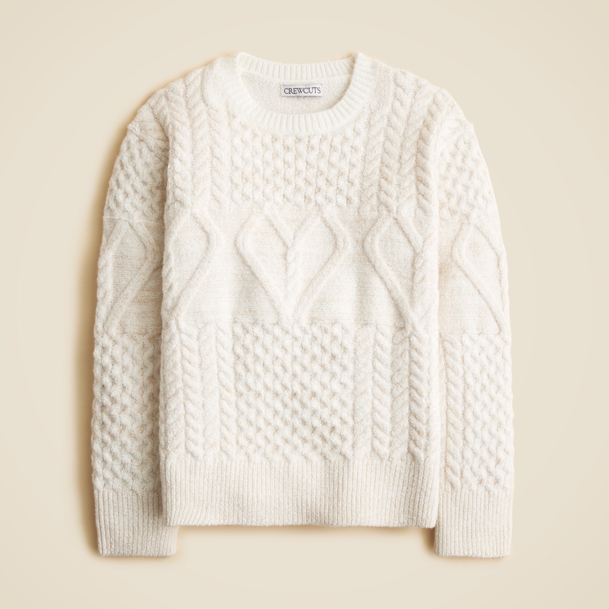 Girls' heart cable-knit sweater with Lurex® metallic threads