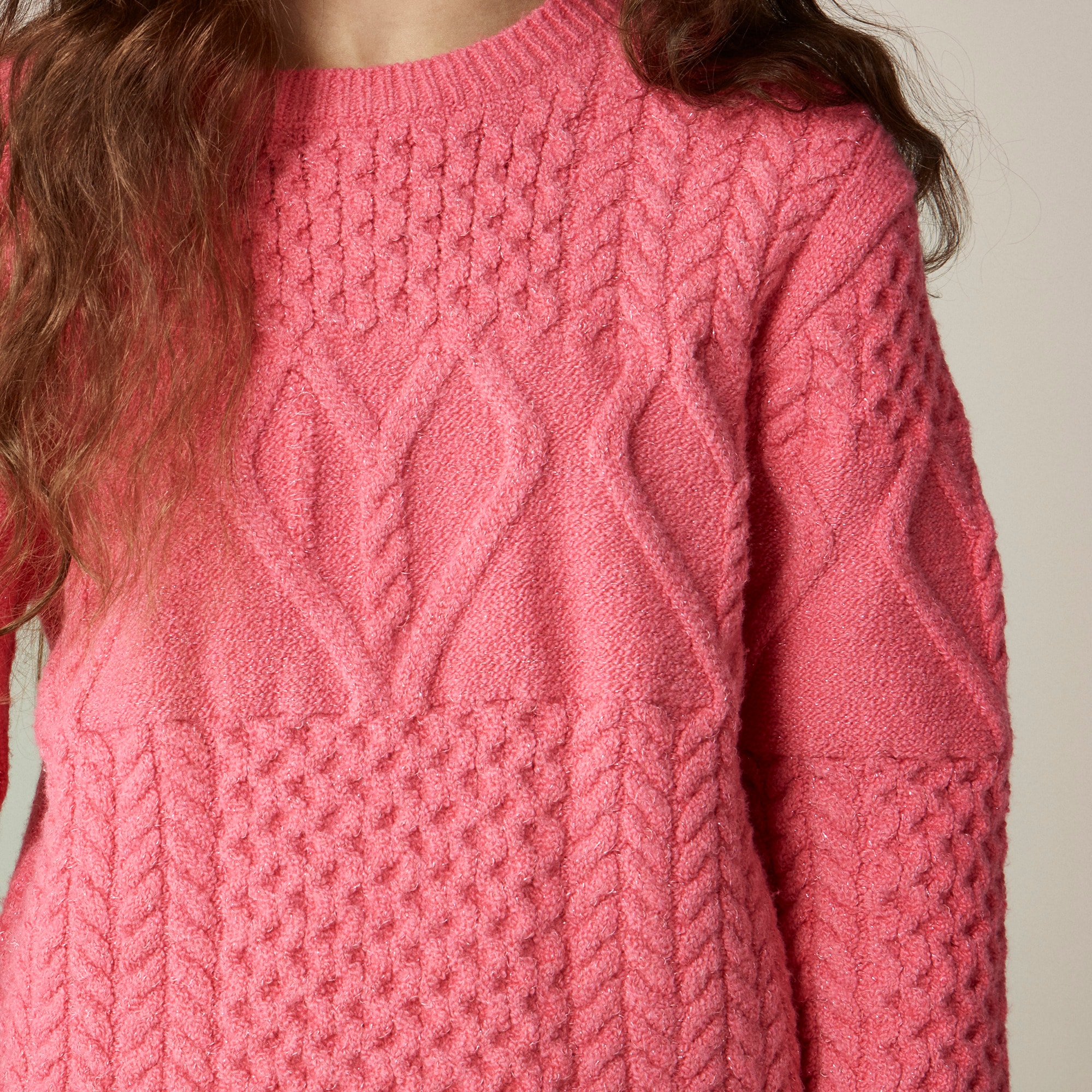 Girls' Heart Cable-knit Sweater With Lurex® Metallic Threads For