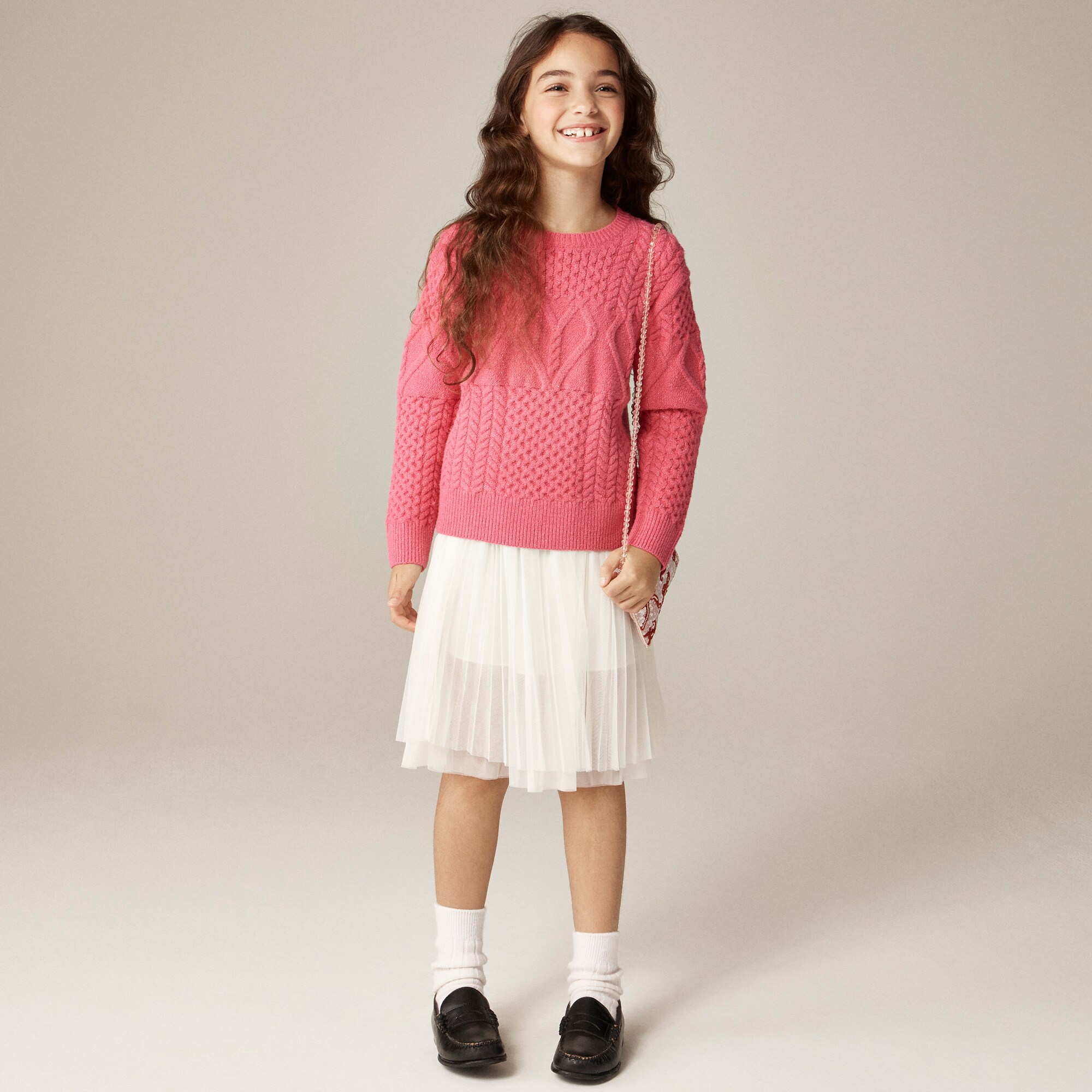 Girls' Heart Cable-knit Sweater With Lurex® Metallic Threads For