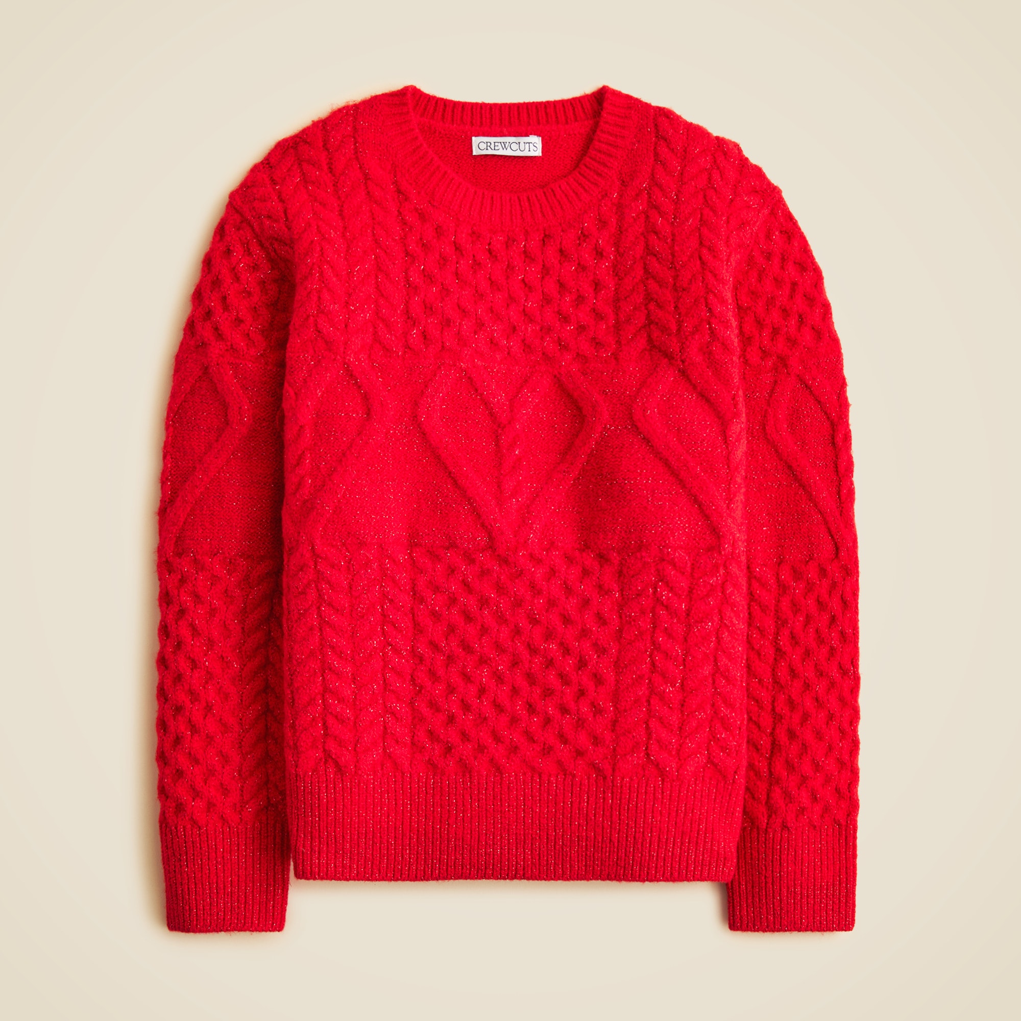 Girls' heart cable-knit sweater with Lurex® metallic threads