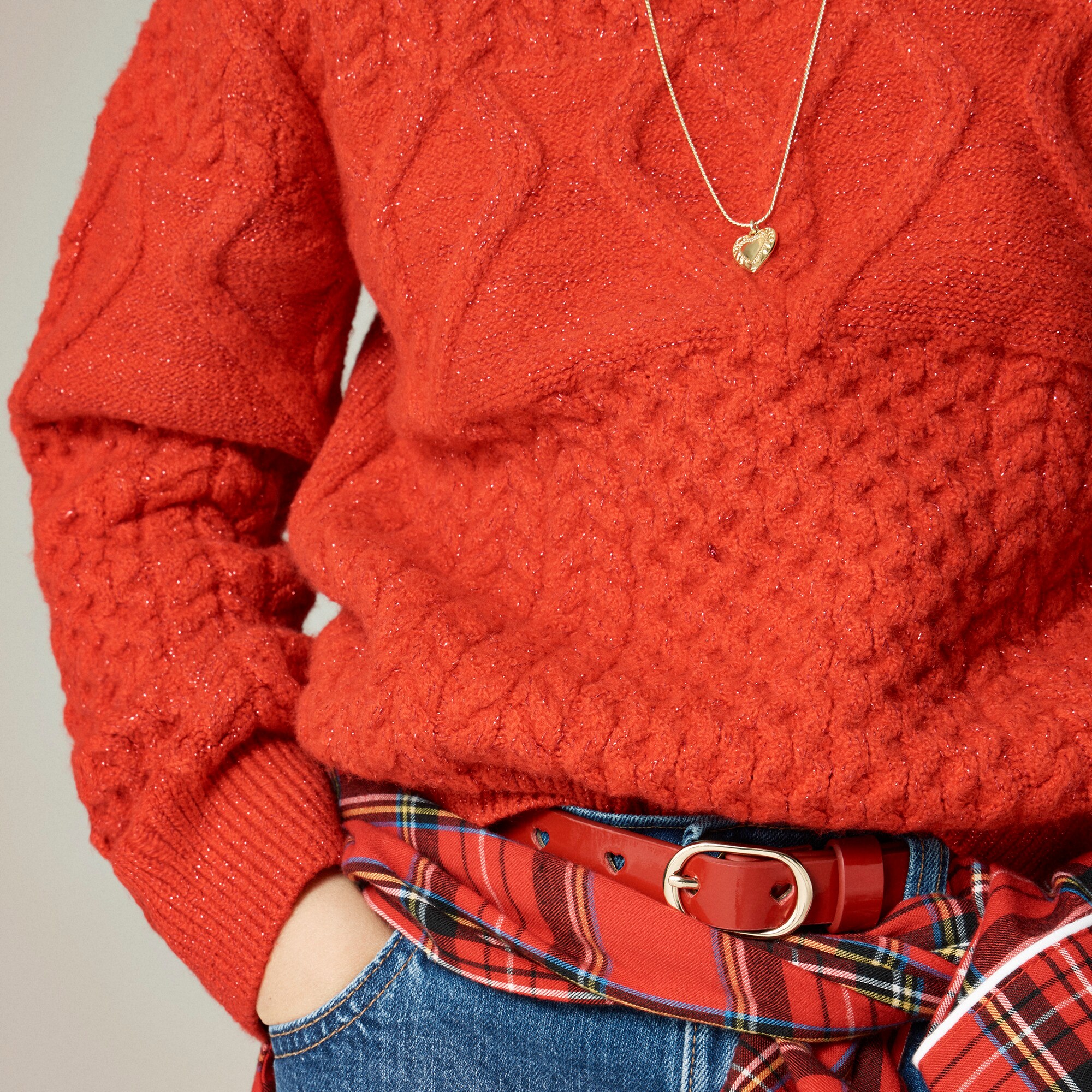 Girls' heart cable-knit sweater with Lurex® metallic threads