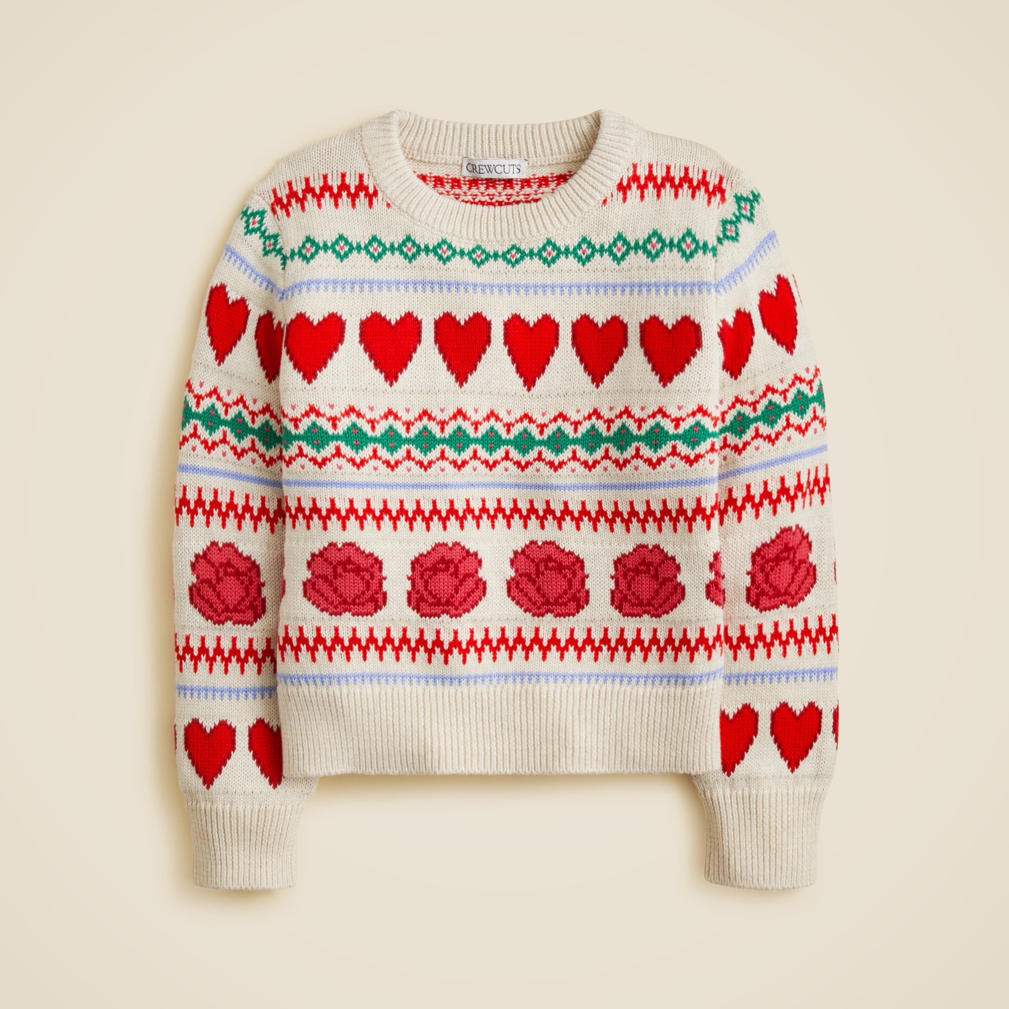 Girls' rosette Fair Isle sweater in cotton