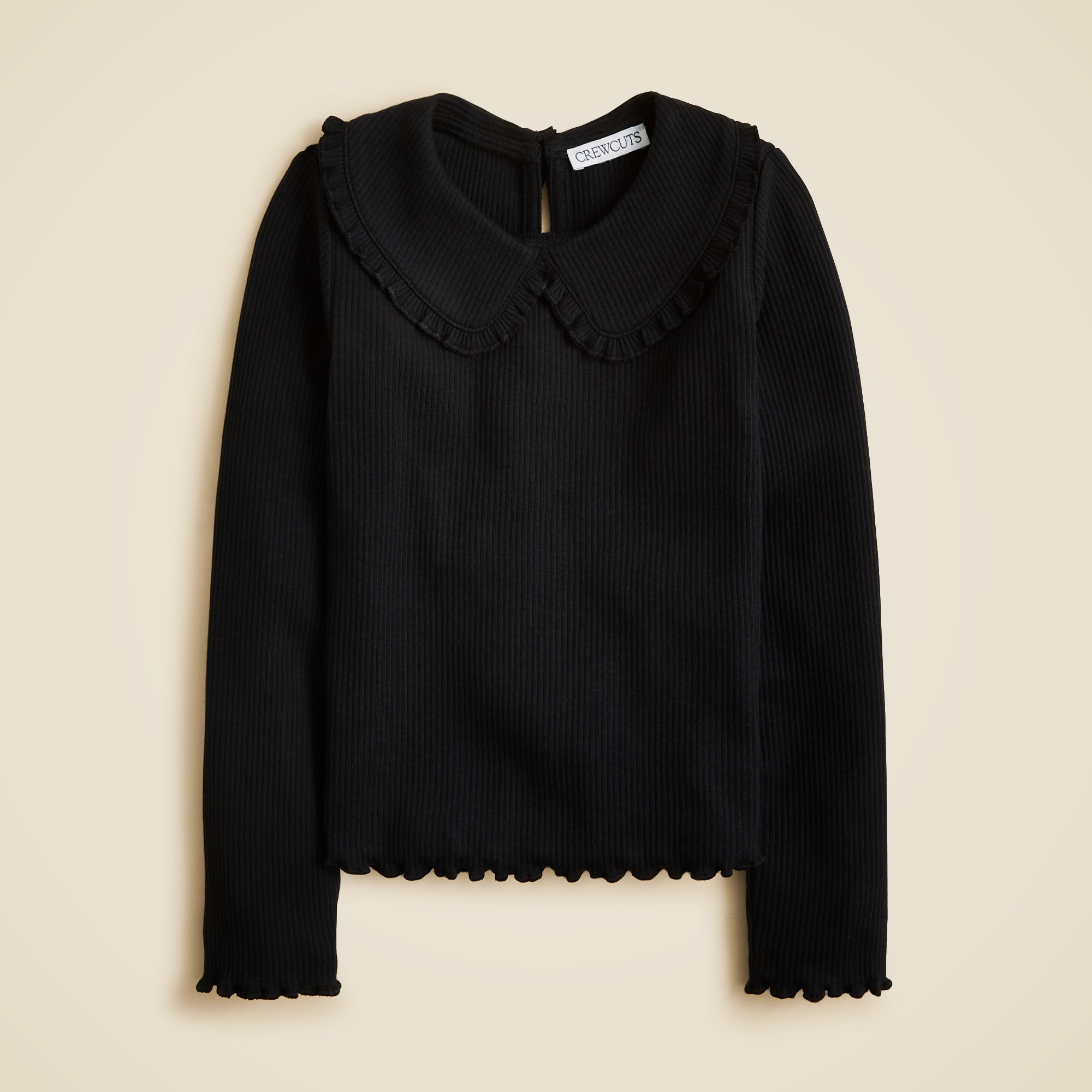 girls Girls' long-sleeve ruffle-collar top in vintage rib