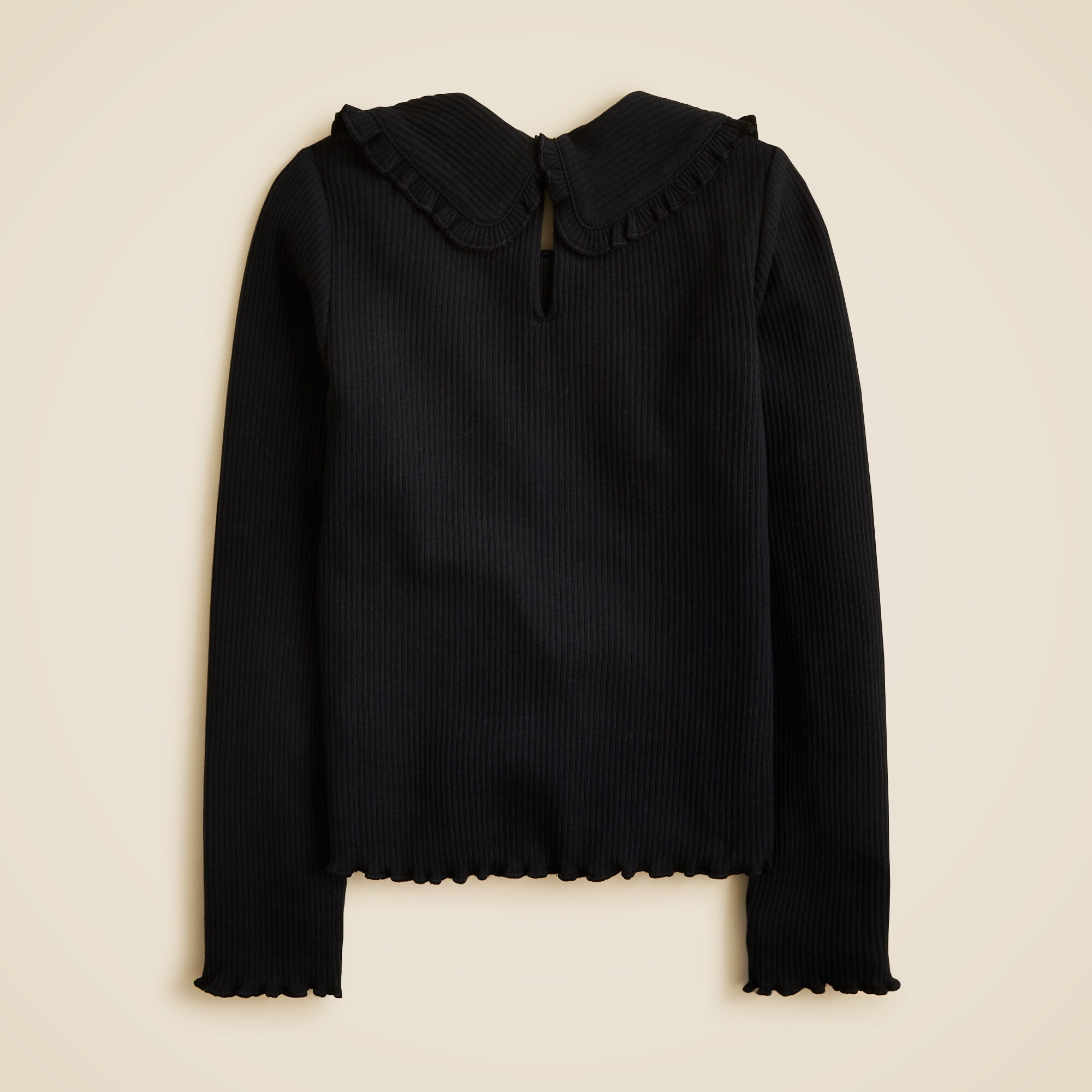 Girls' long-sleeve ruffle-collar top in vintage rib