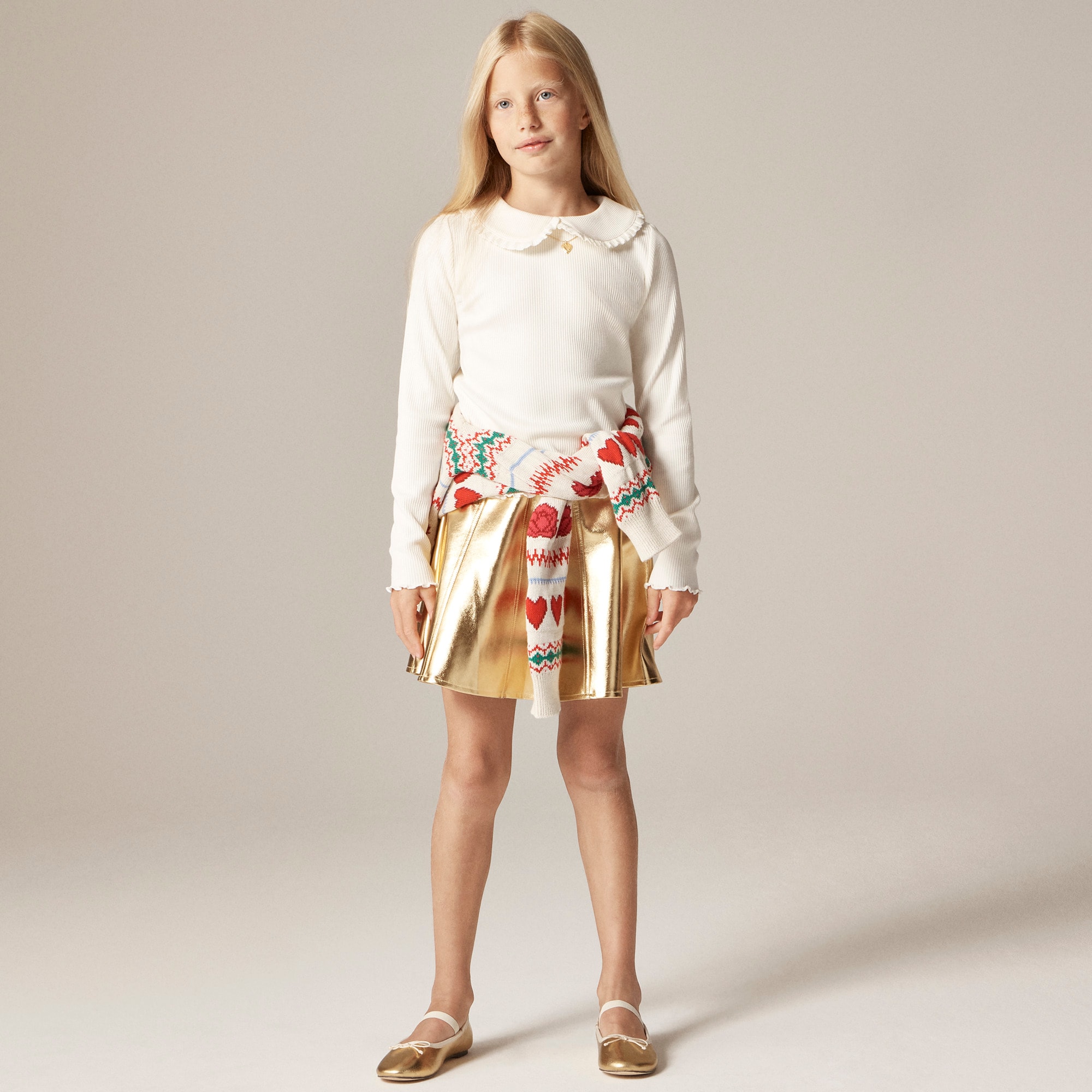 girls Girls' long-sleeve ruffle-collar top in vintage rib