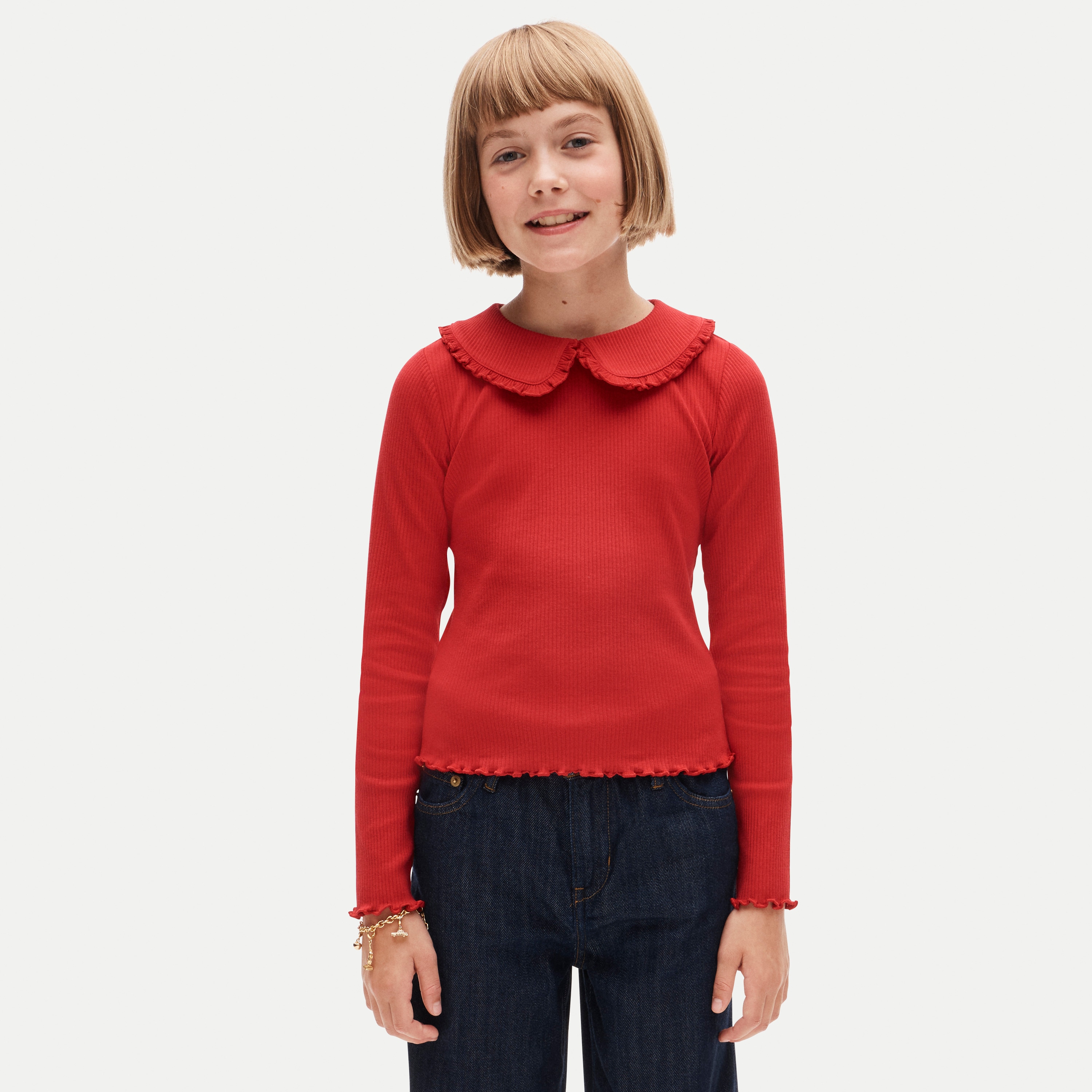 Girls' Long-sleeve Ruffle-collar Top In Vintage Rib For Girls | J.Crew