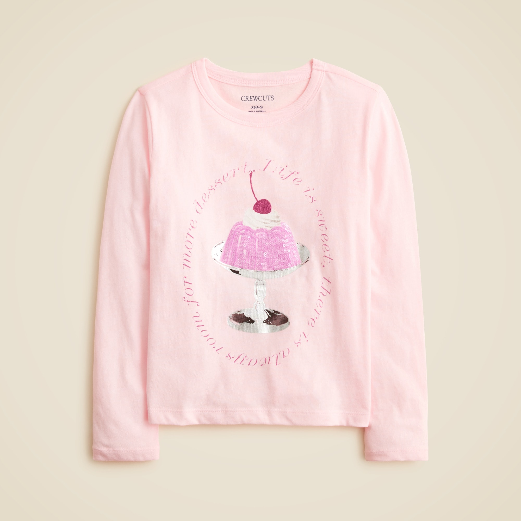 Girls' long-sleeve jelly parfait graphic T-shirt with sequins