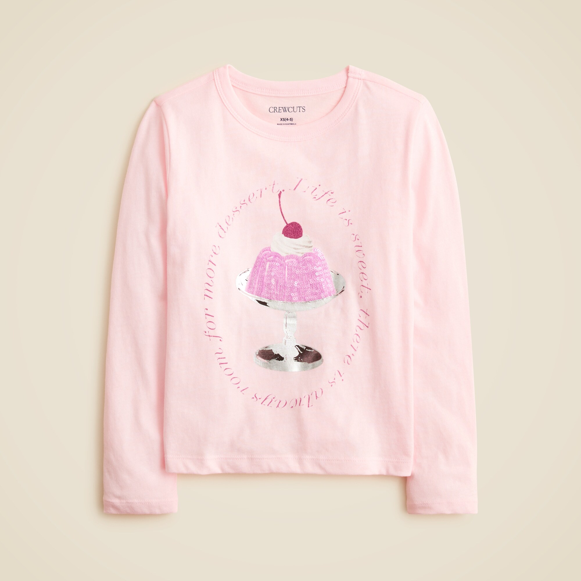  Girls' long-sleeve jelly parfait graphic T-shirt with sequins