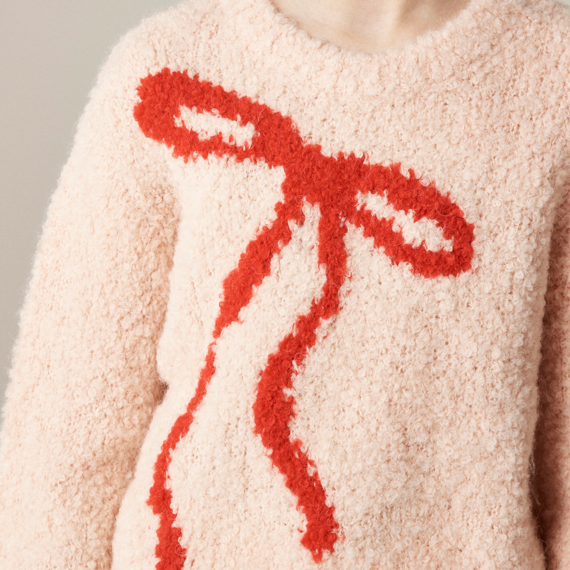 Girls' bow crewneck sweater in bubble yarn