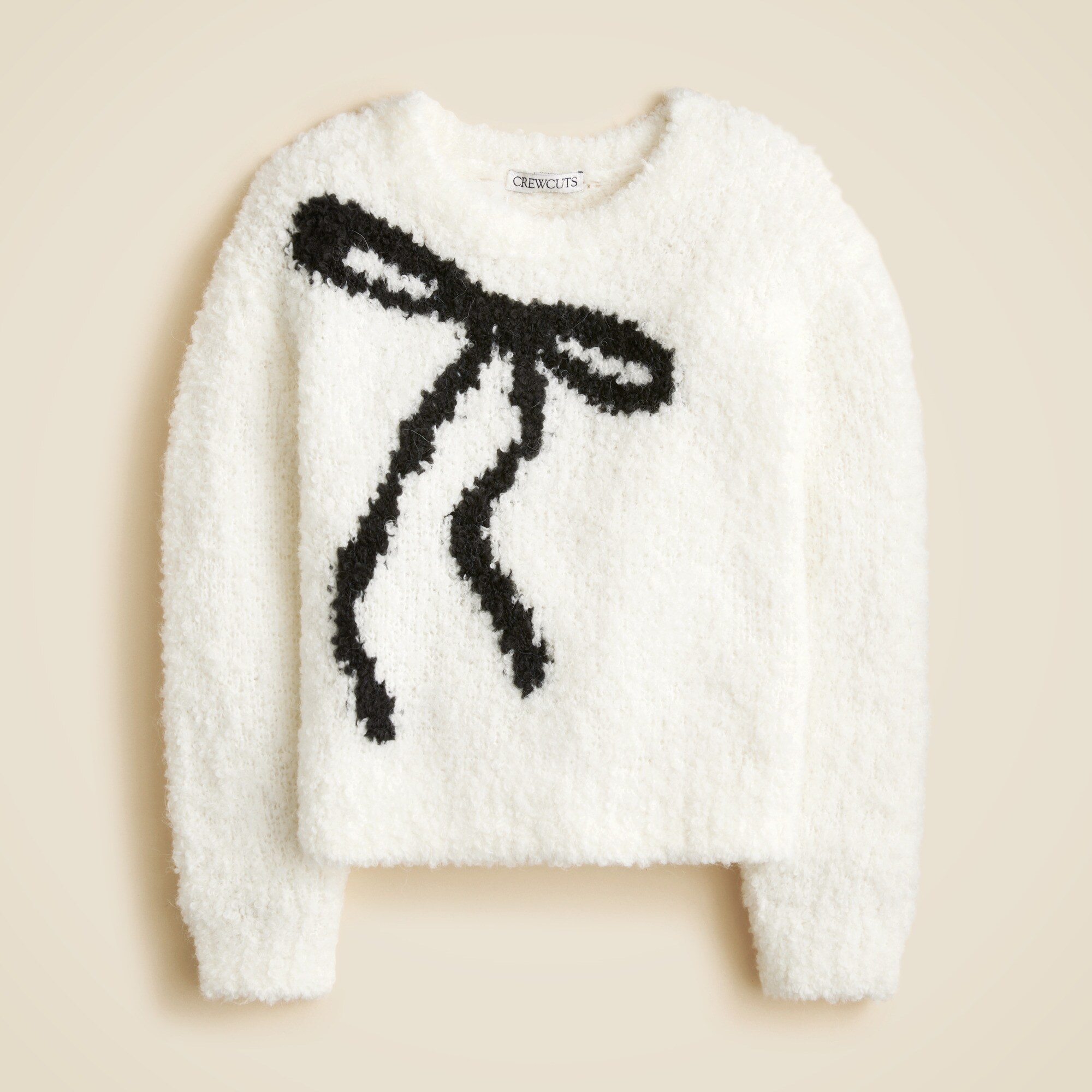 girls Girls' bow crewneck sweater in bubble yarn