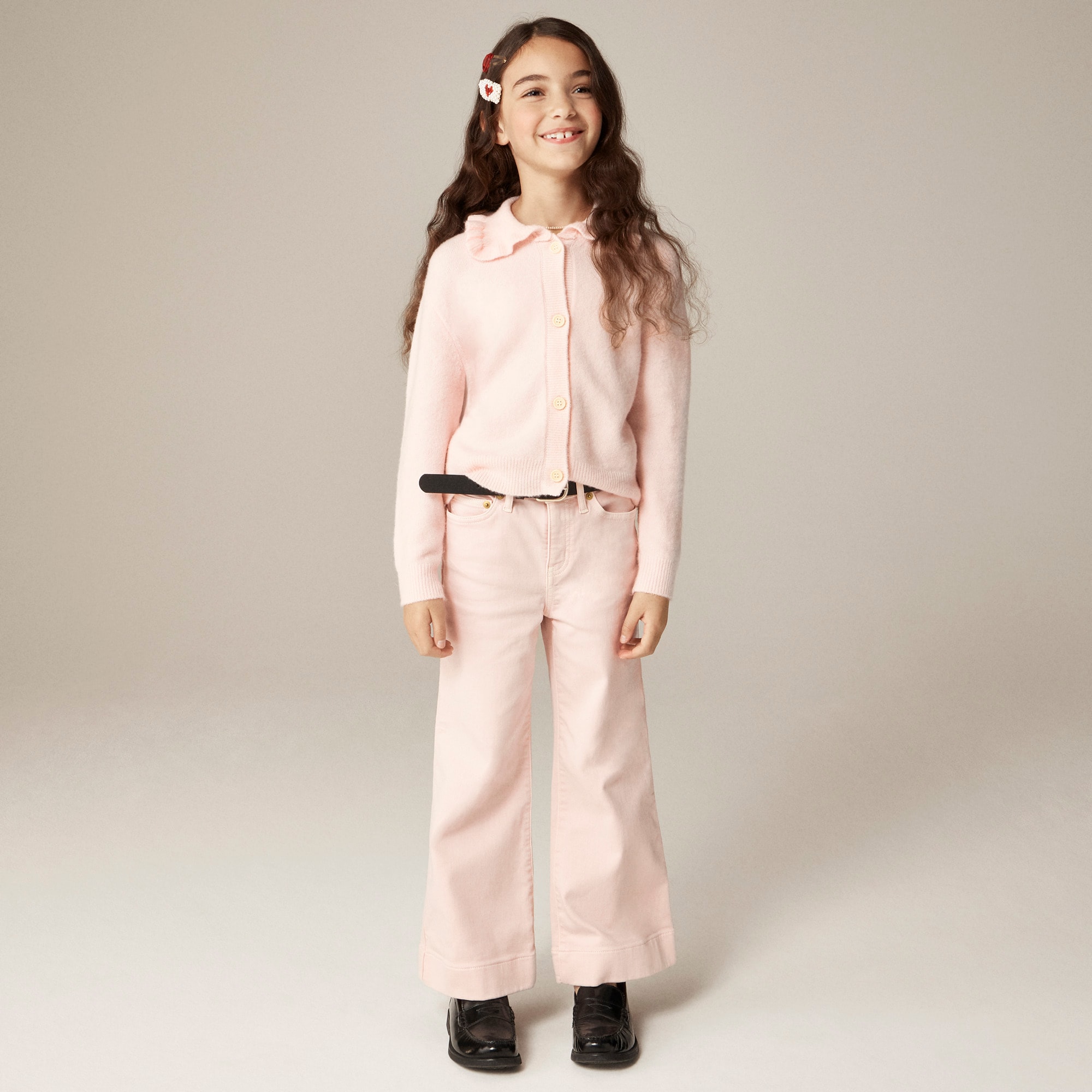 Girls' ruffle-collar cardigan in Supersoft yarn
