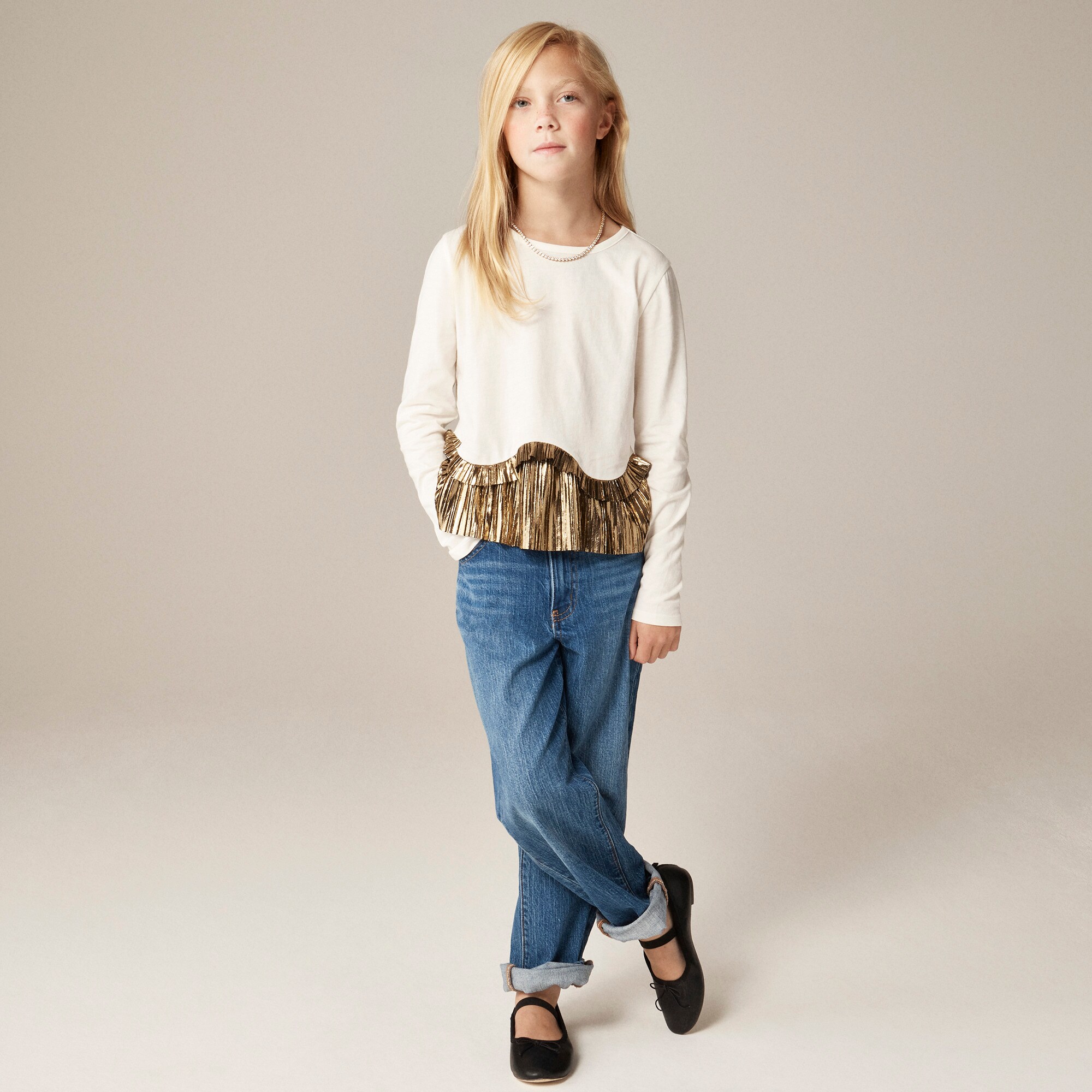 Girls' long-sleeve peplum top in vintage jersey