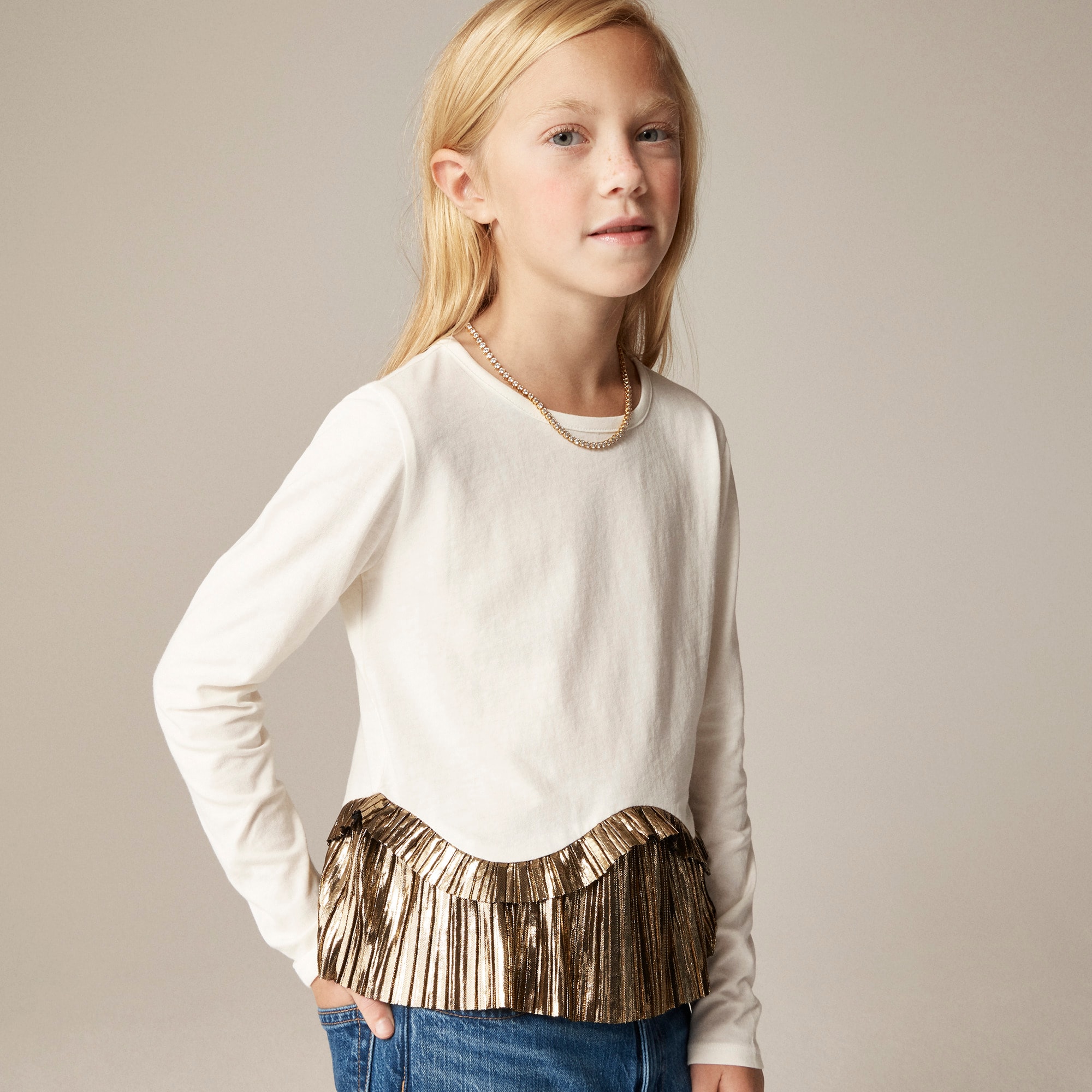  Girls' long-sleeve peplum top in vintage jersey