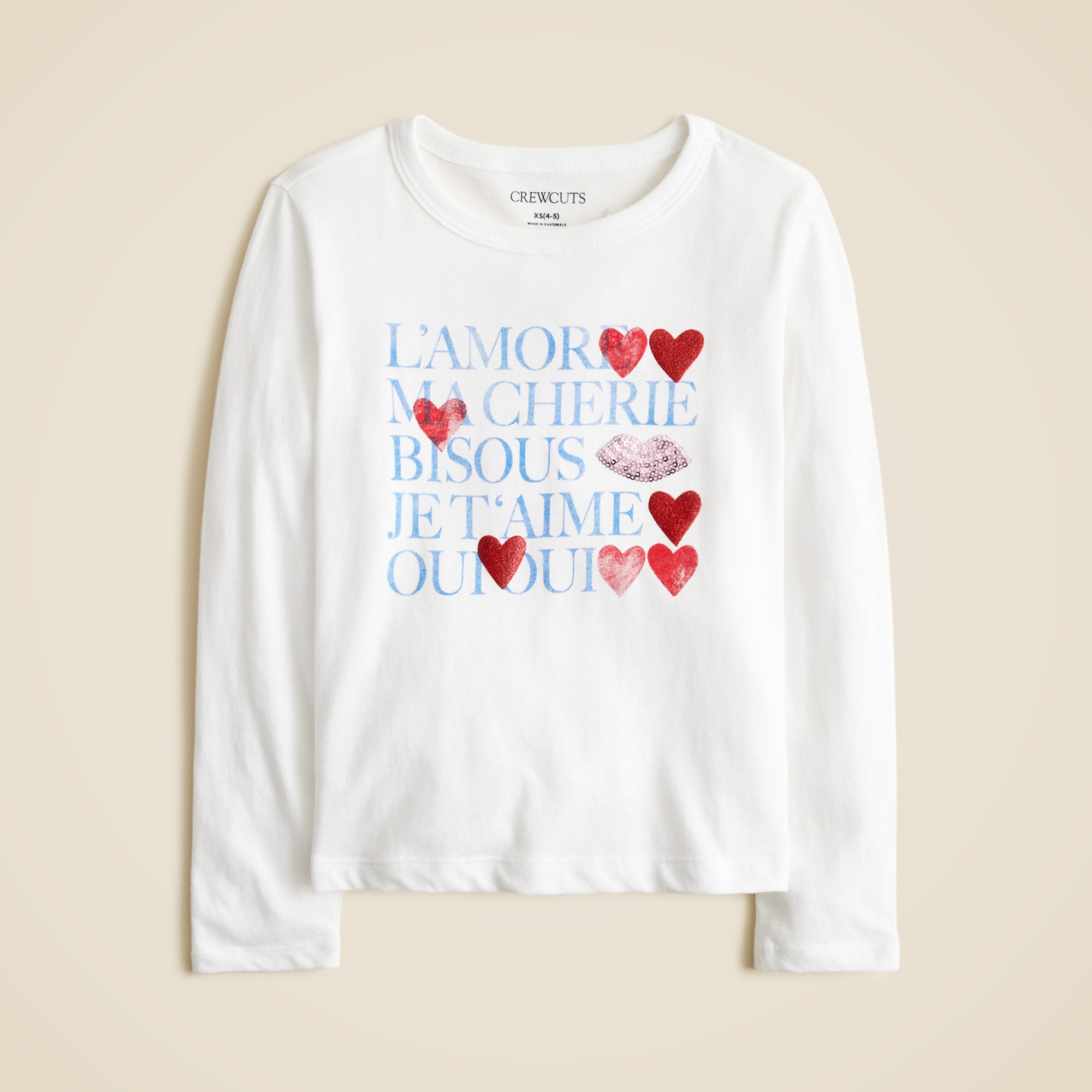 Girls' long-sleeve "L'amour" graphic T-shirt with sequins