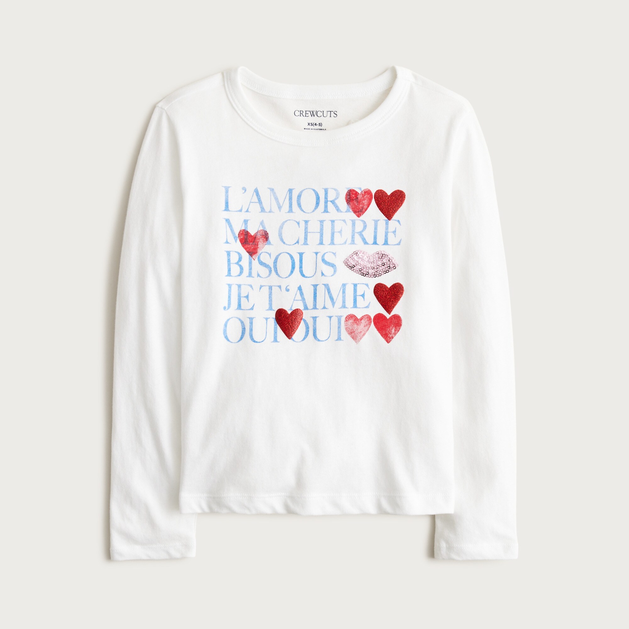 Girls' long-sleeve "L'amour" graphic T-shirt with sequins