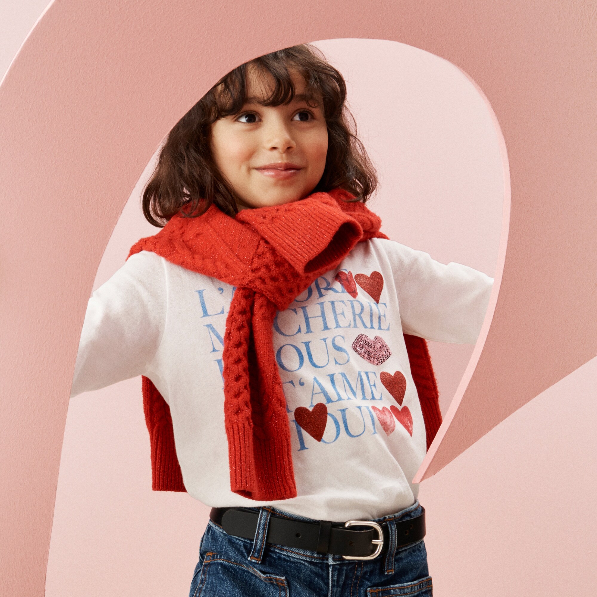 Girls' long-sleeve "L'amour" graphic T-shirt with sequins