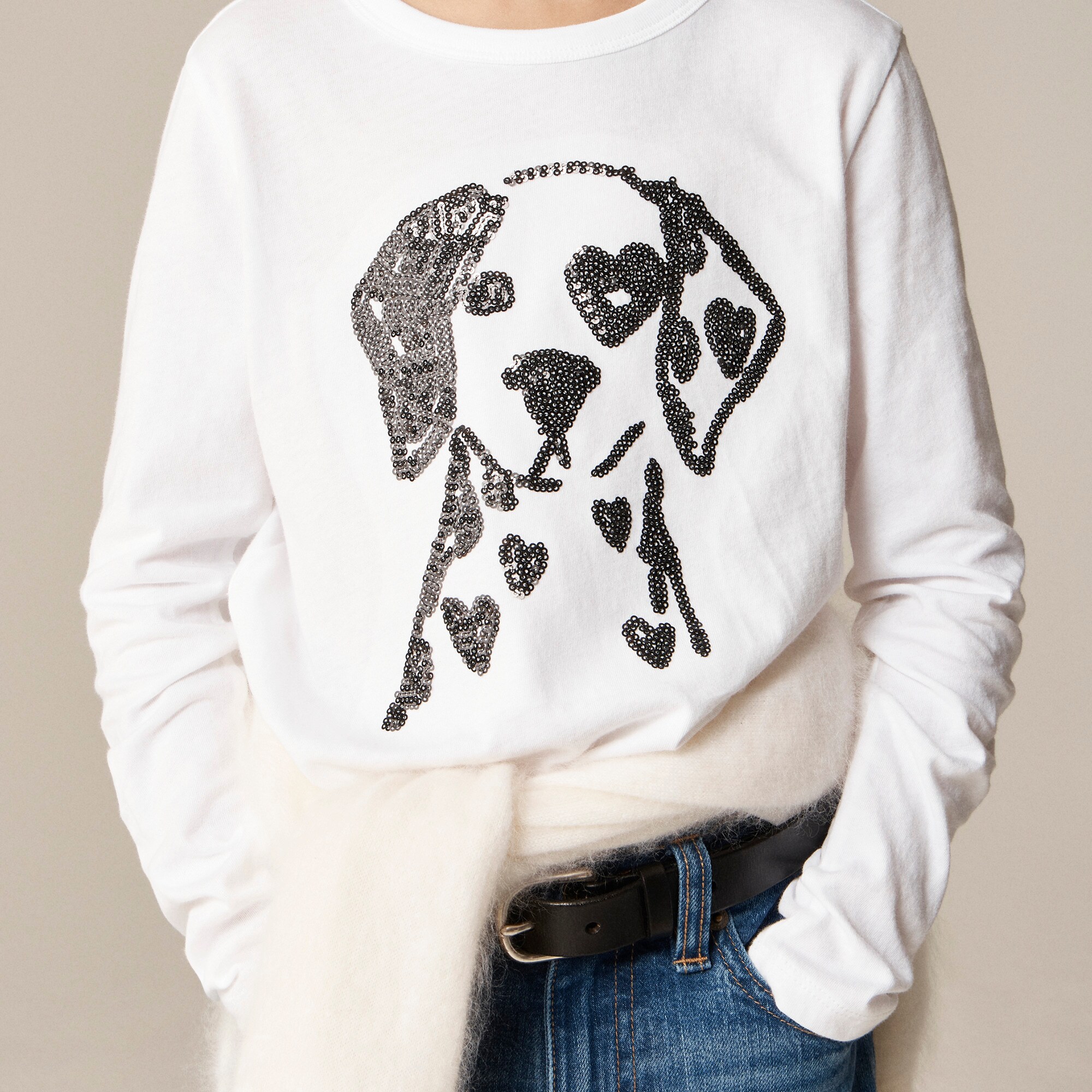 Girls' long-sleeve Dalmatian graphic T-shirt with sequins