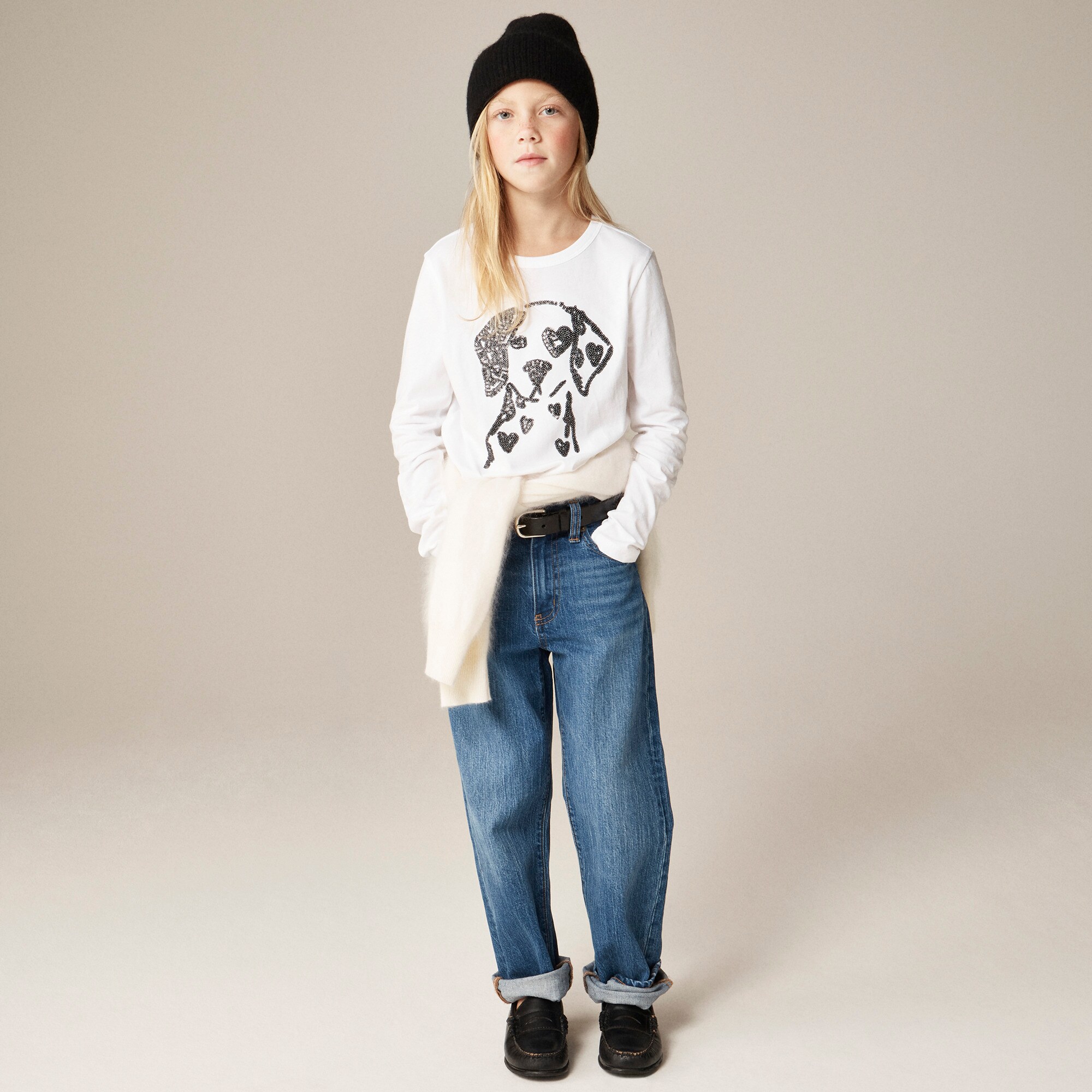 Girls' long-sleeve Dalmatian graphic T-shirt with sequins