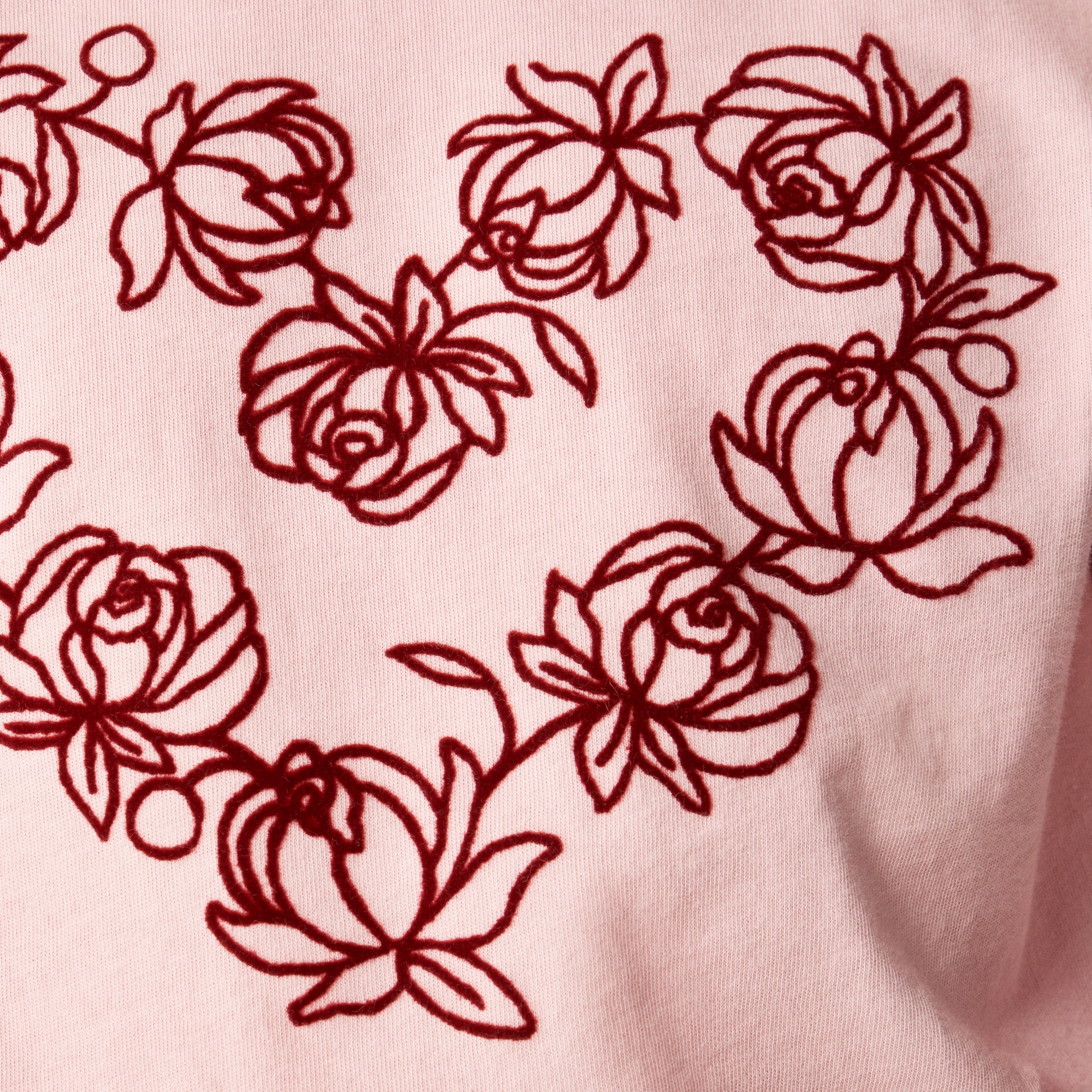 Girls' long-sleeve rosette heart graphic T-shirt with flocking