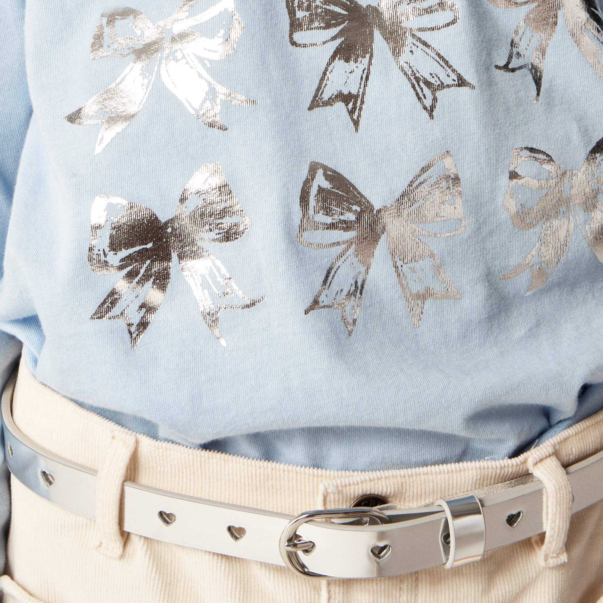 Girls' long-sleeve bow graphic T-shirt with metallic foil