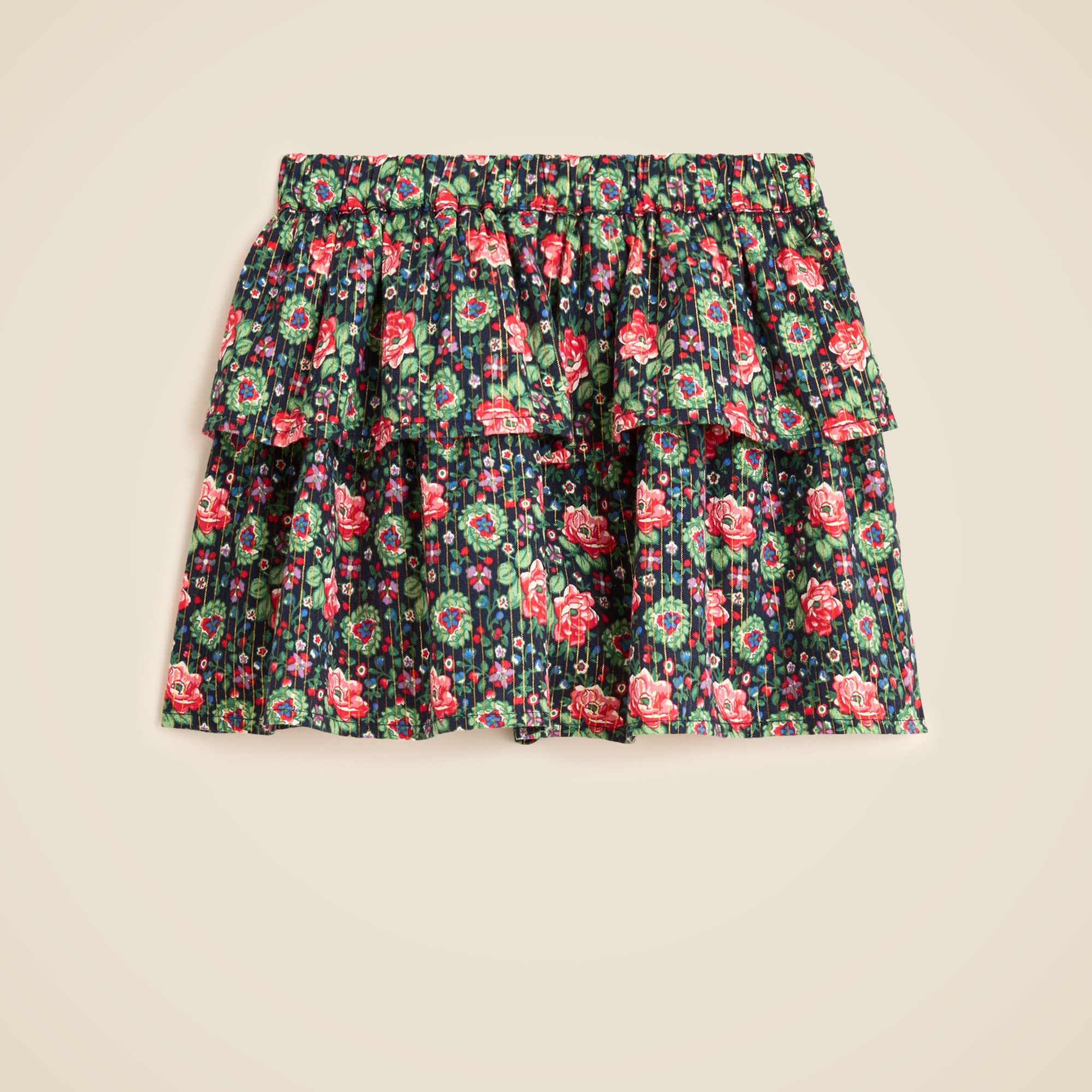  Girls' tiered skirt in garland floral with Lurex&reg; metallic threads
