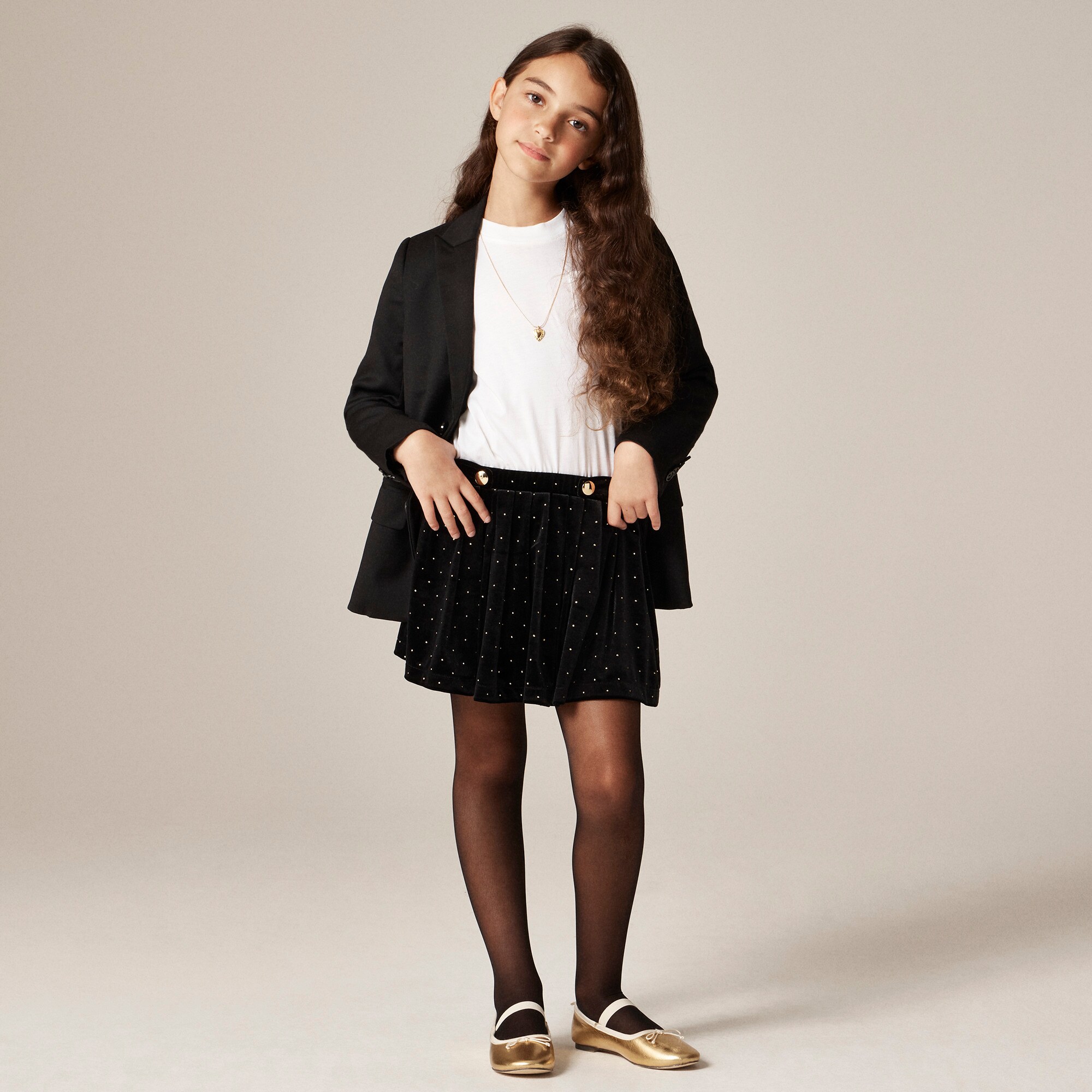  Girls' pleated studded velvet skirt