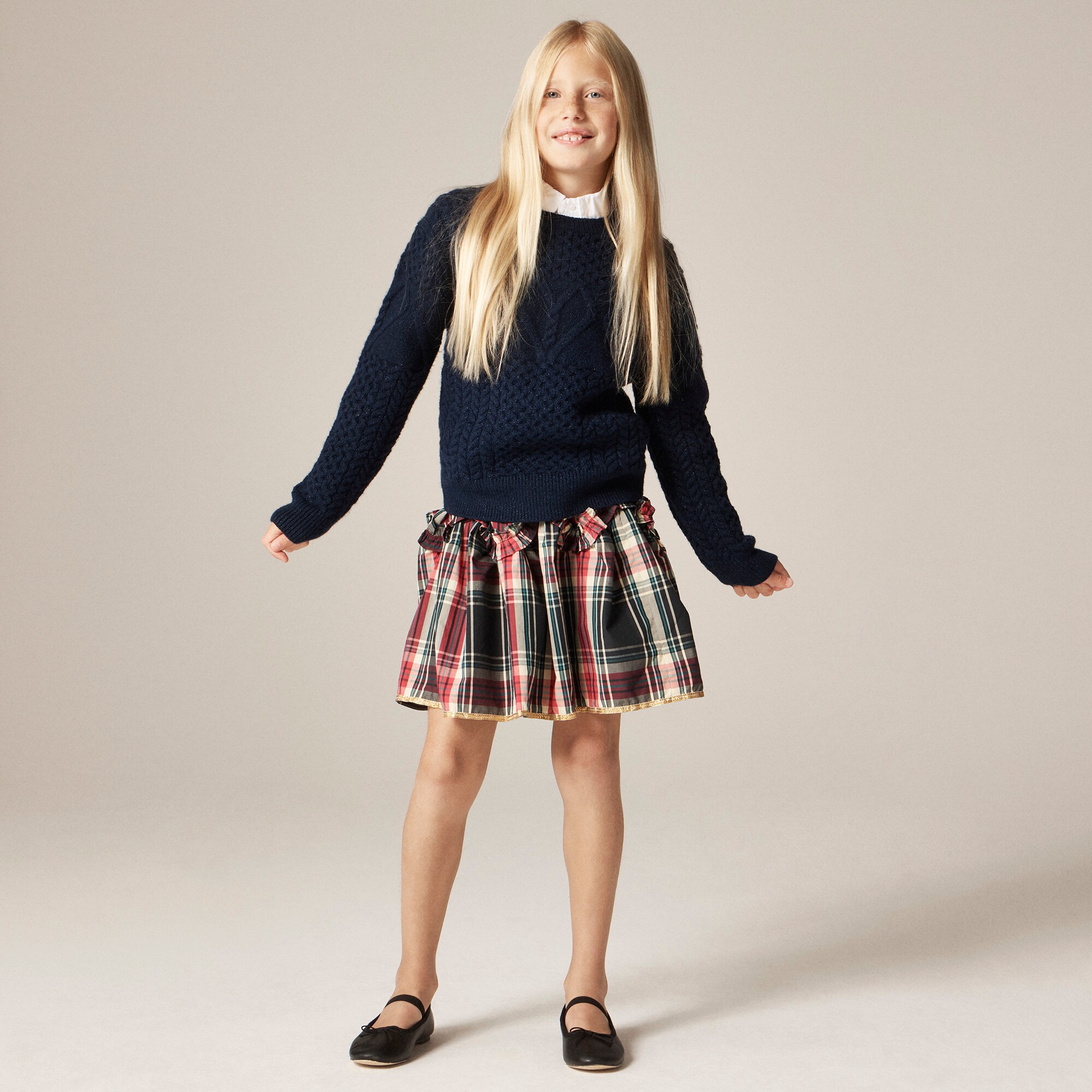  Girls' cotton poplin ruffle skirt in Stewart tartan
