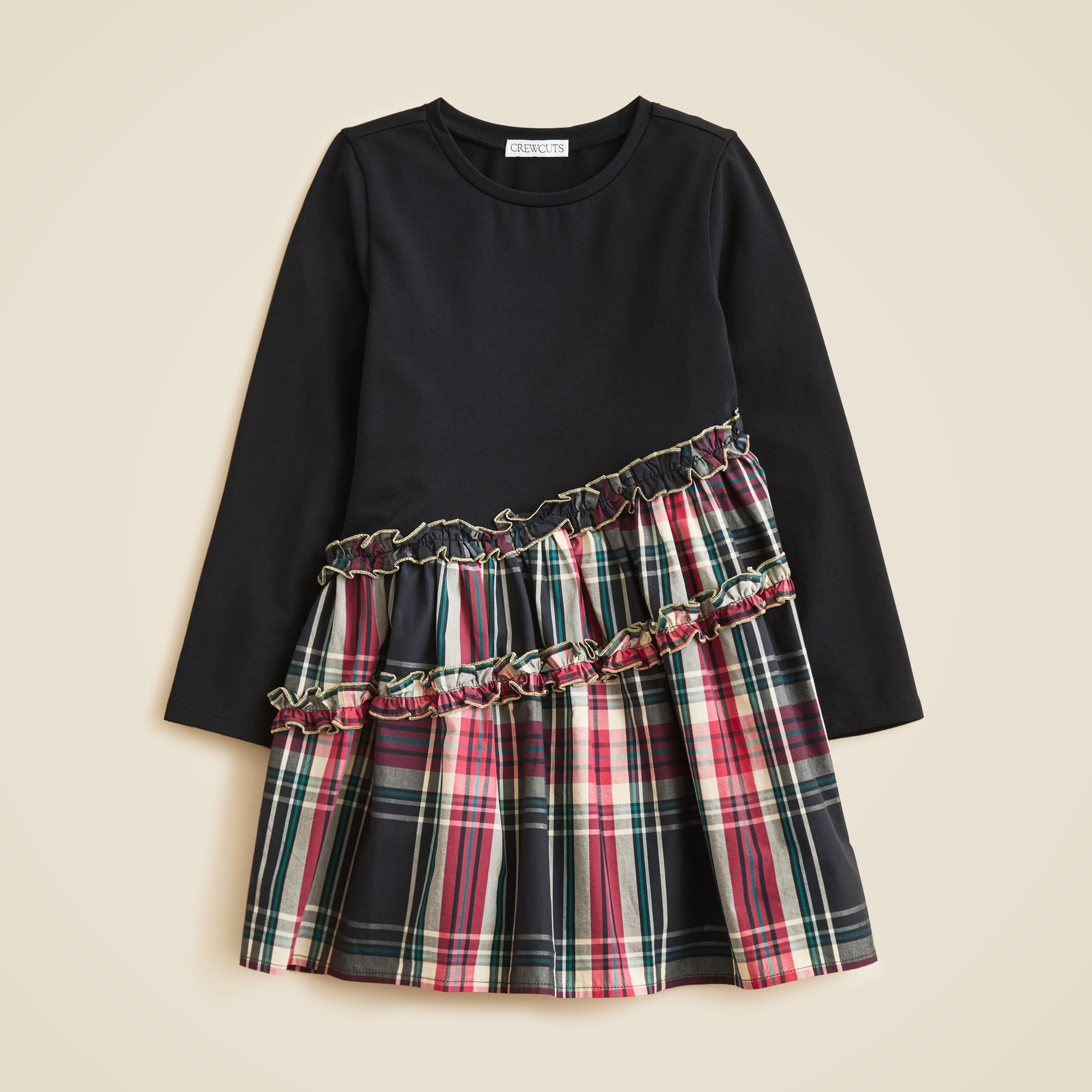 Girls' Emmy long-sleeve mixy dress in tartan