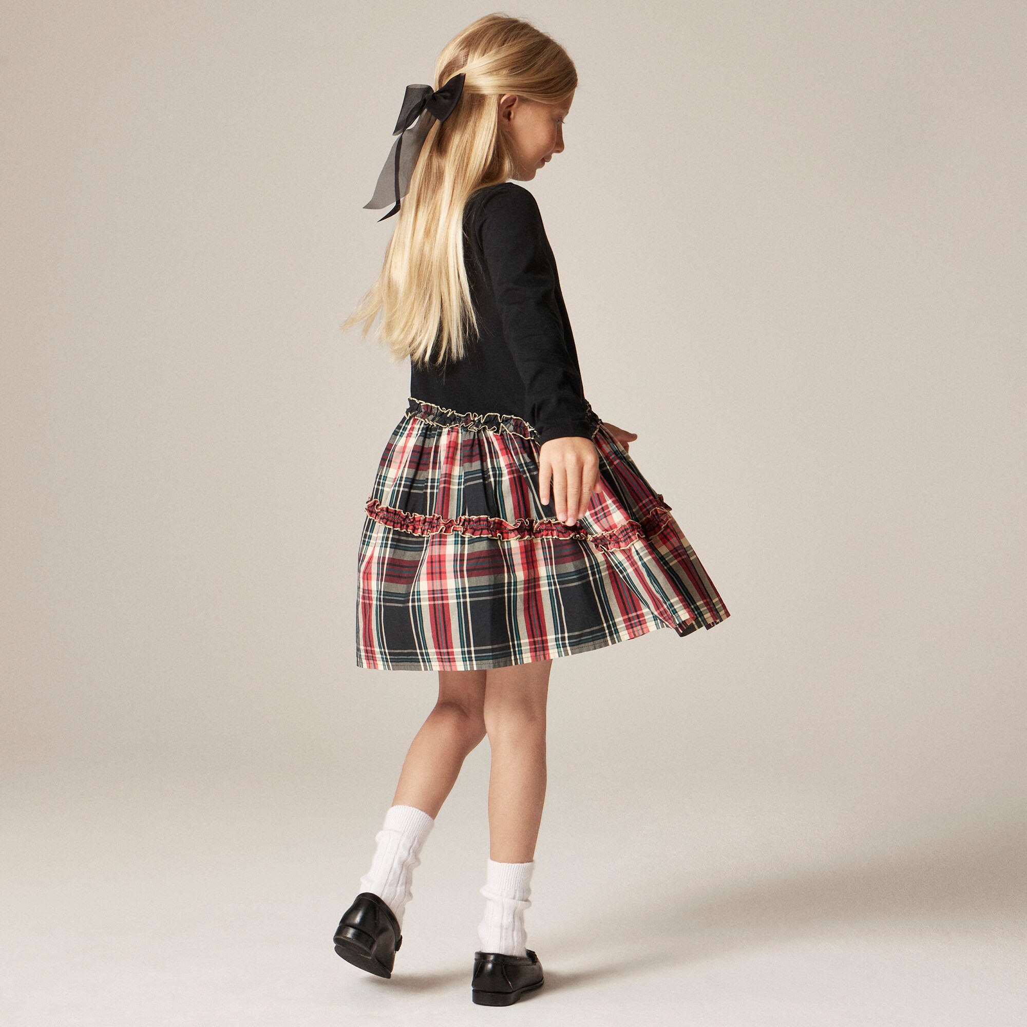 Girls' Emmy long-sleeve mixy dress in tartan