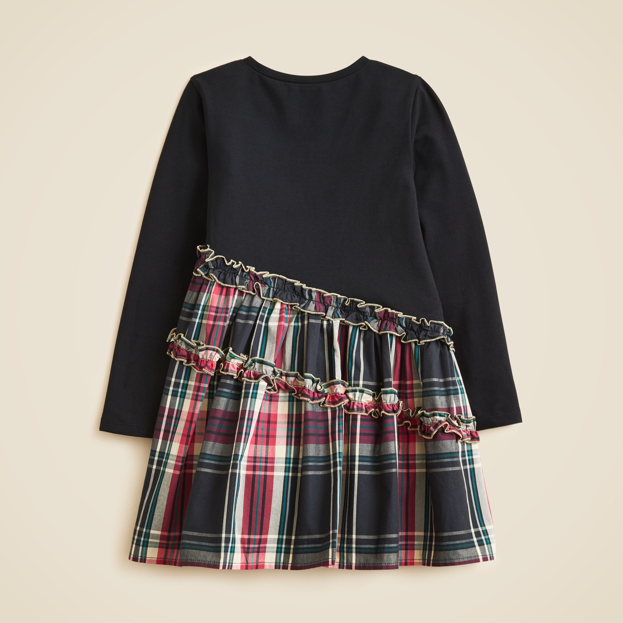 slim fit dress slacks Petit Bebe Girls Green Holiday Plaid Smocked Santa Dress main image 1