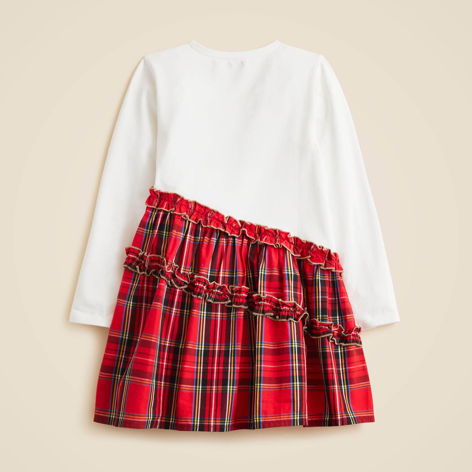 Girls' long-sleeve asymmetrical mixy dress in tartan