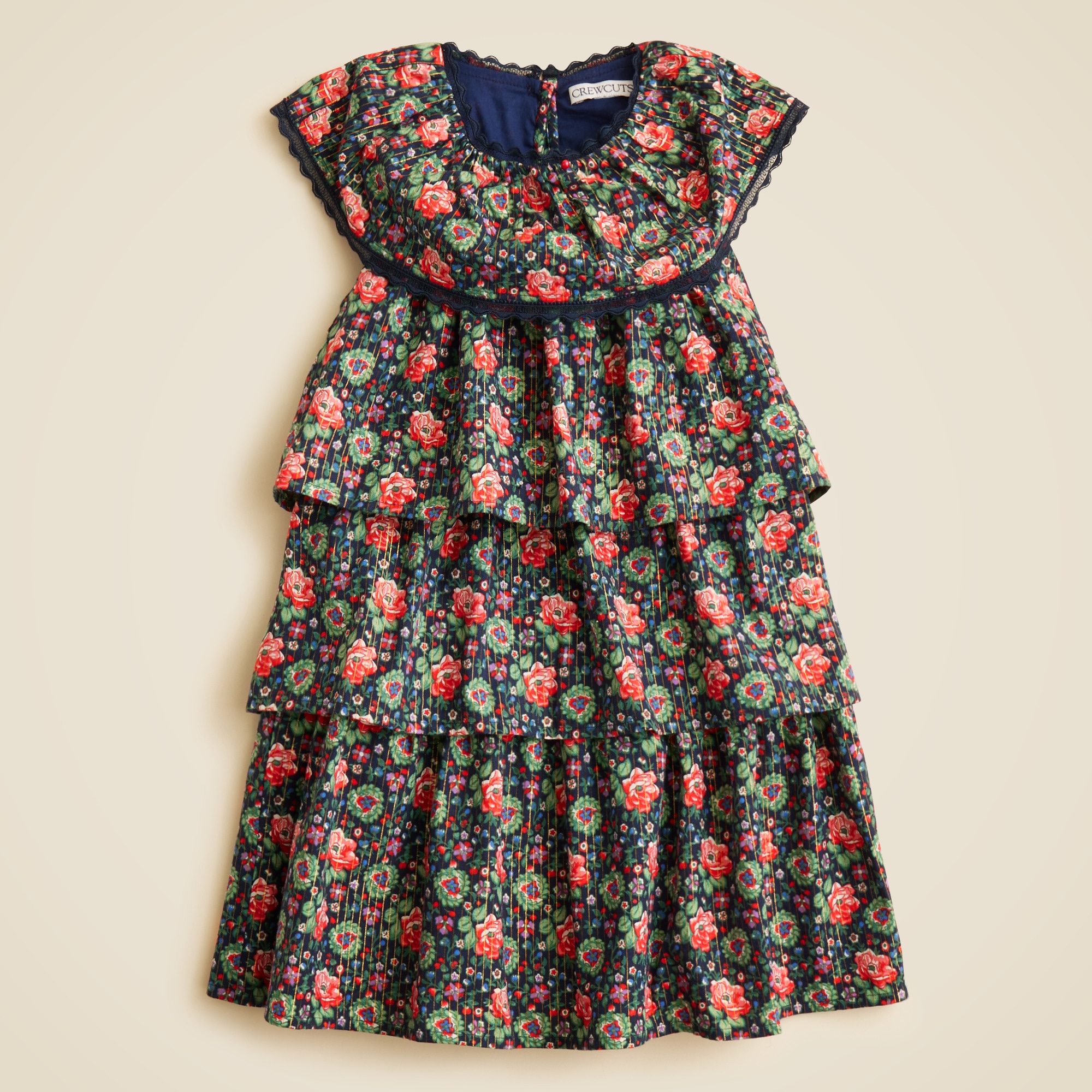 Girls' tiered dress in garland floral with Lurex® metallic threads