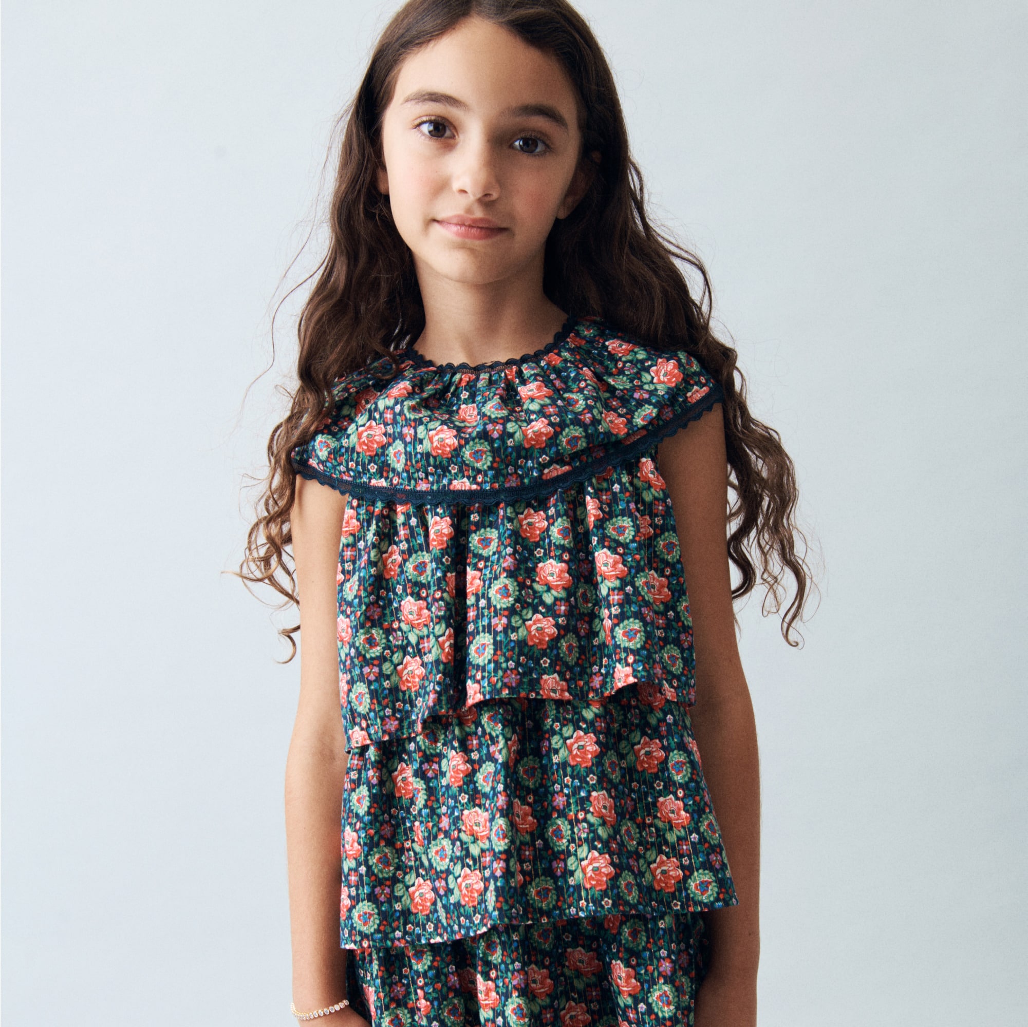 Girls' tiered dress in garland floral with Lurex® metallic threads