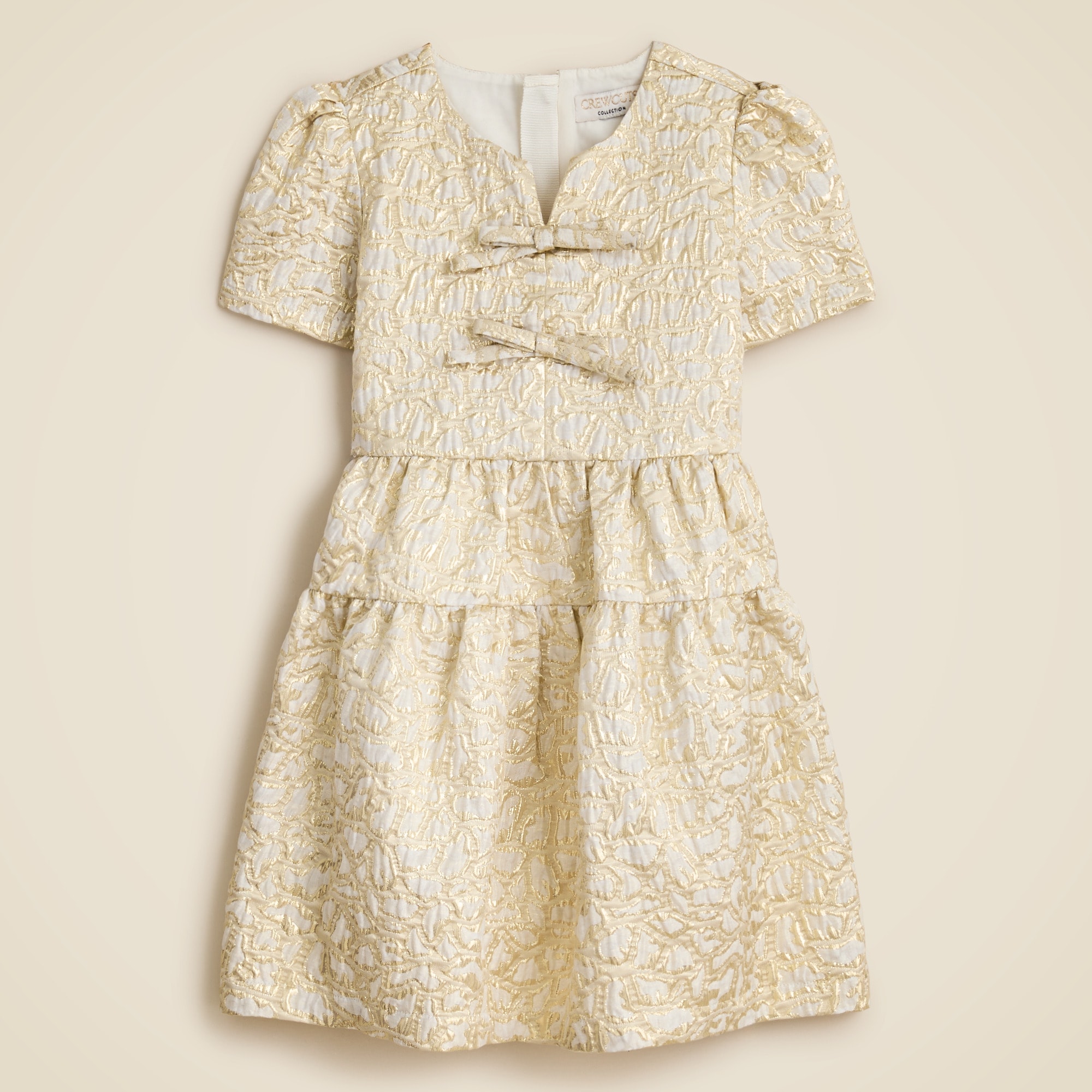 Crewcuts Collection puff-sleeve dress in metallic leopard jacquard
