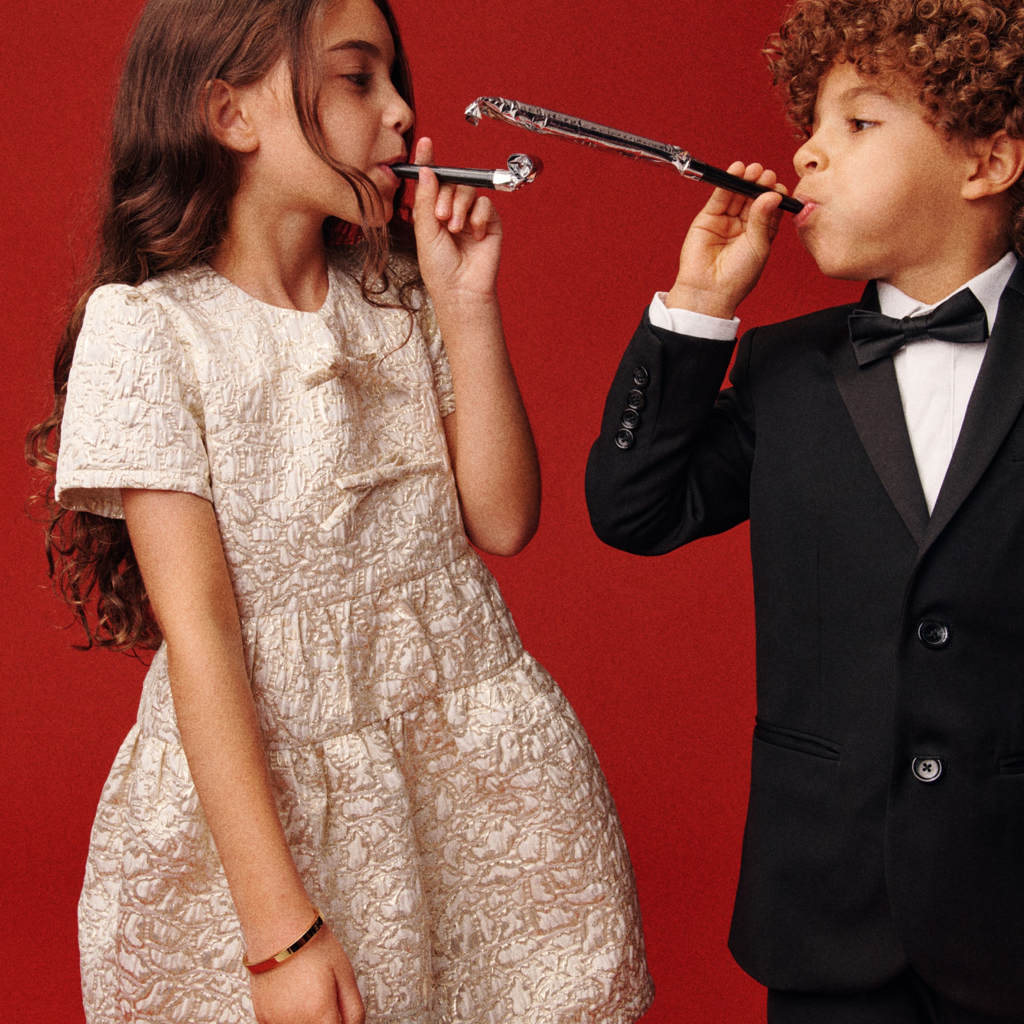 girls Crewcuts Collection puff-sleeve dress in metallic leopard jacquard