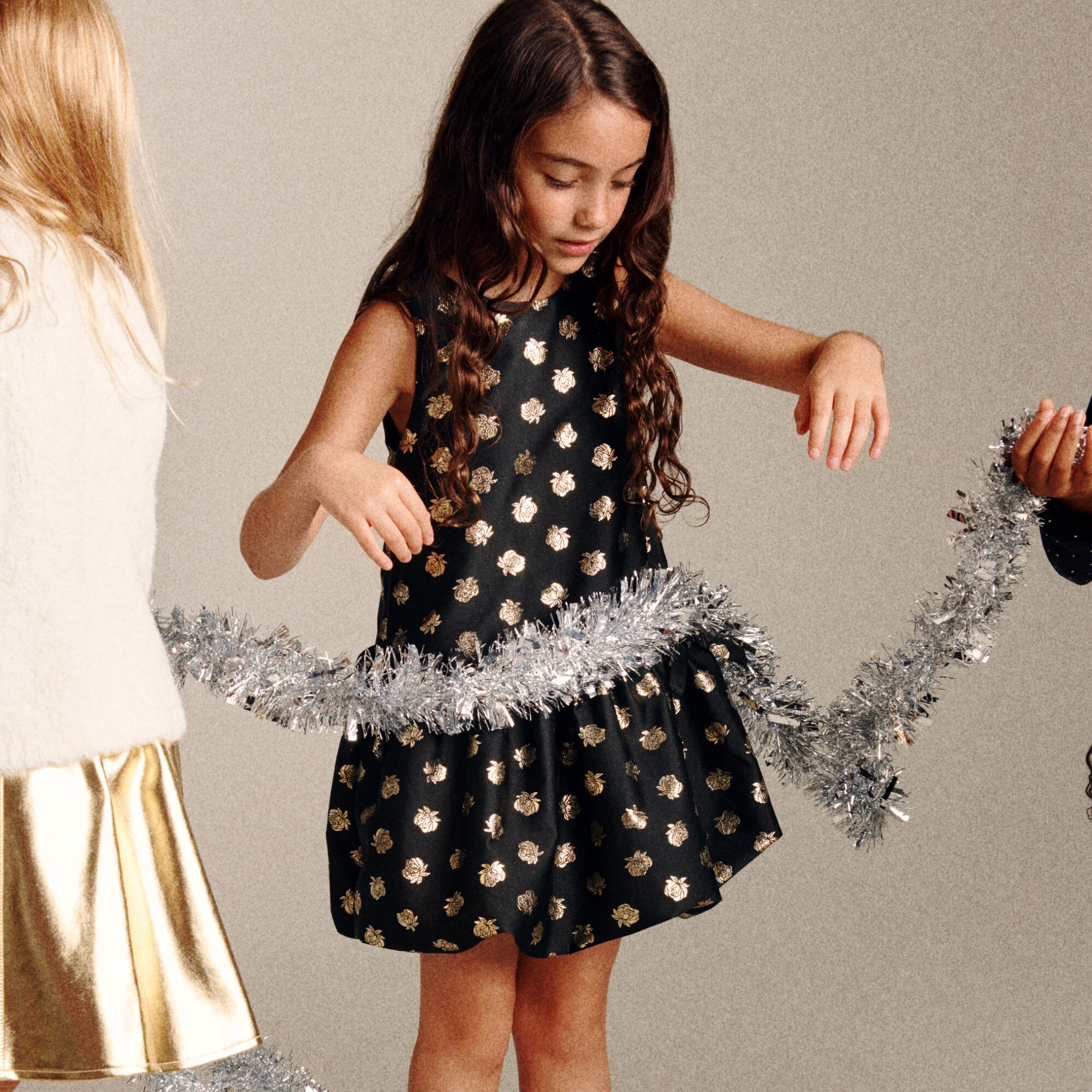 girls Girls' bubble-skirt dress in metallic rosette jacquard