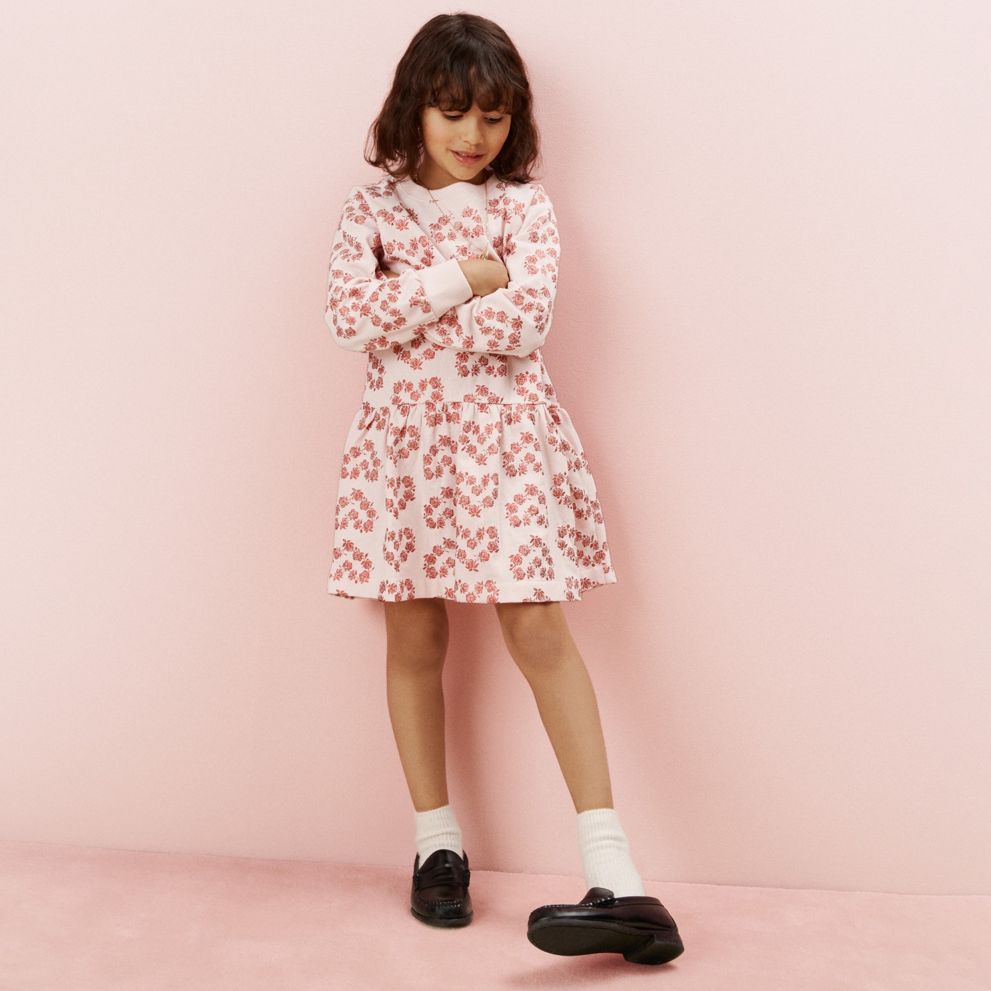  Girls' drop-waist sweatshirt-dress in terry