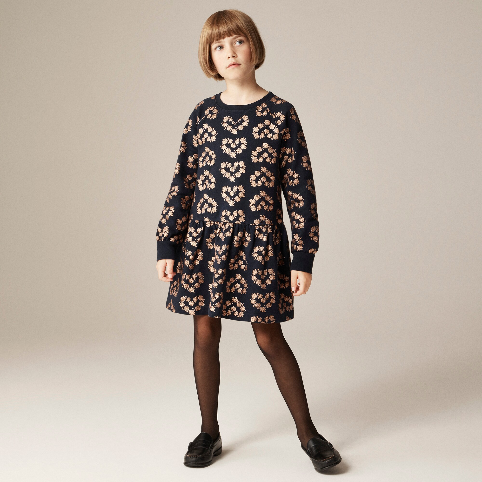 Girls' drop-waist sweatshirt-dress in terry