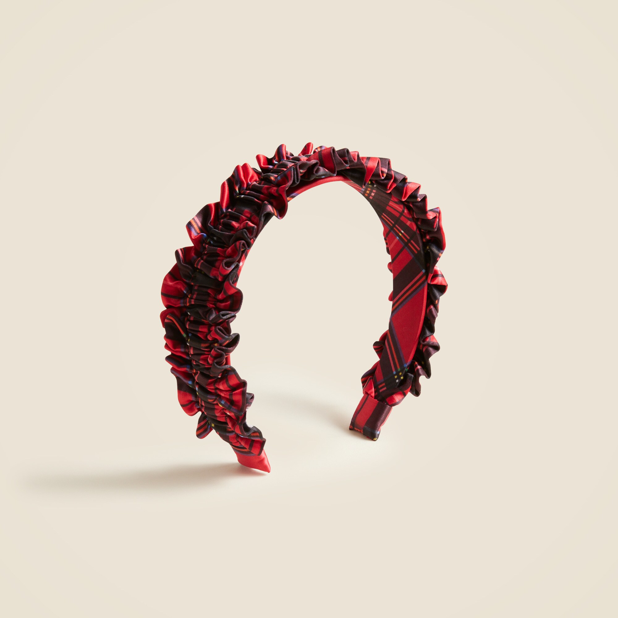 girls Girls' satin ruffle headband in Good Tidings plaid