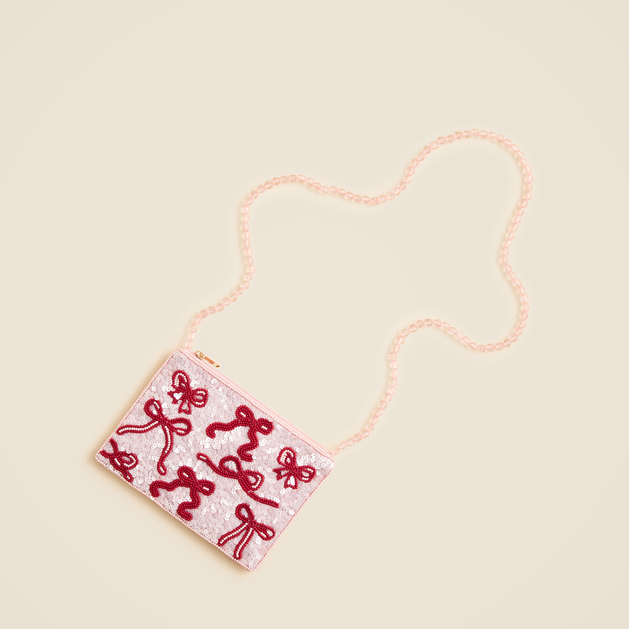 Girls' bow hand-beaded crossbody pouch