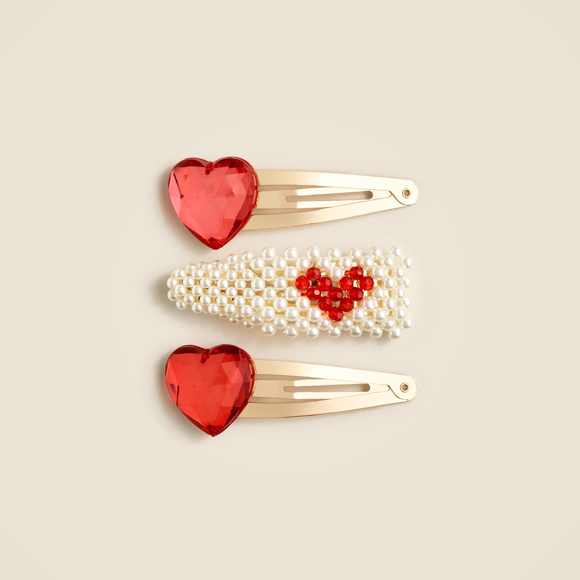 Girls' heart crystal hair clips three-pack