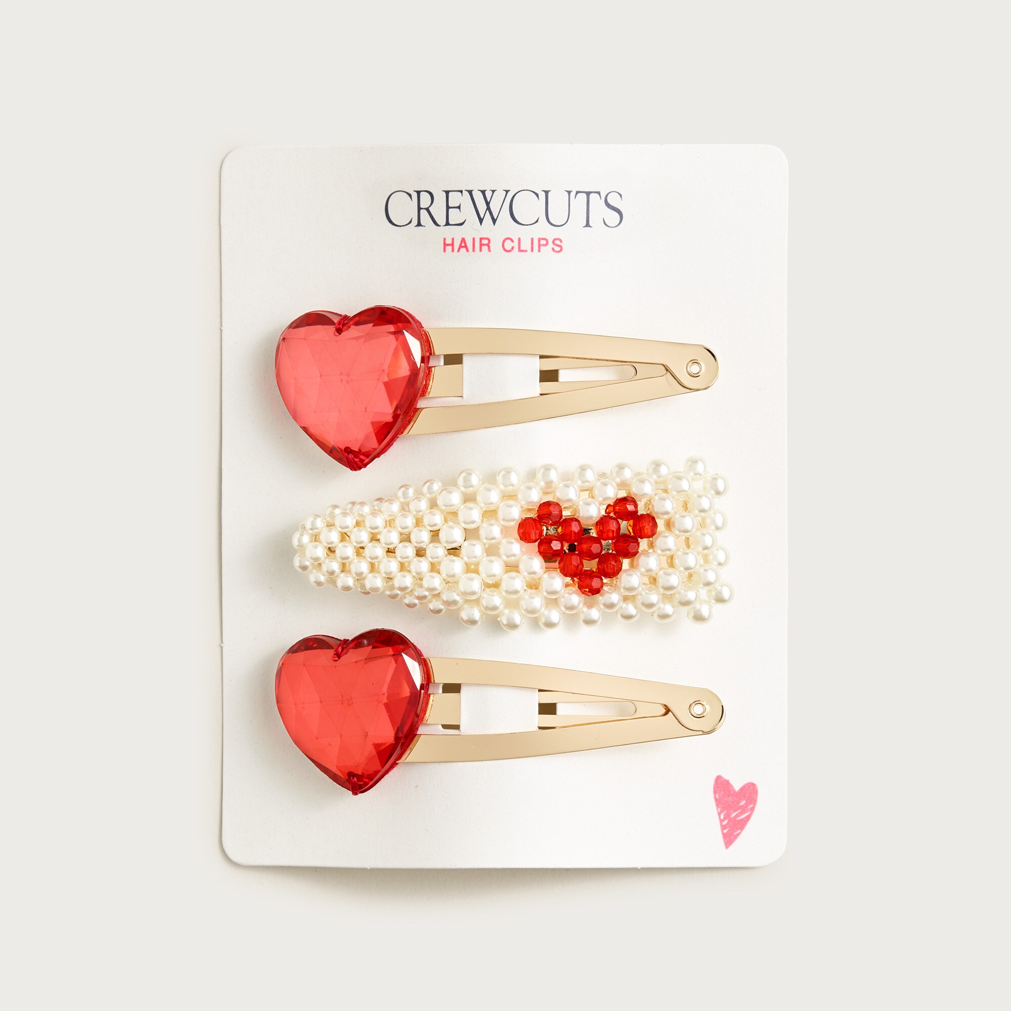 Girls' heart crystal hair clips three-pack