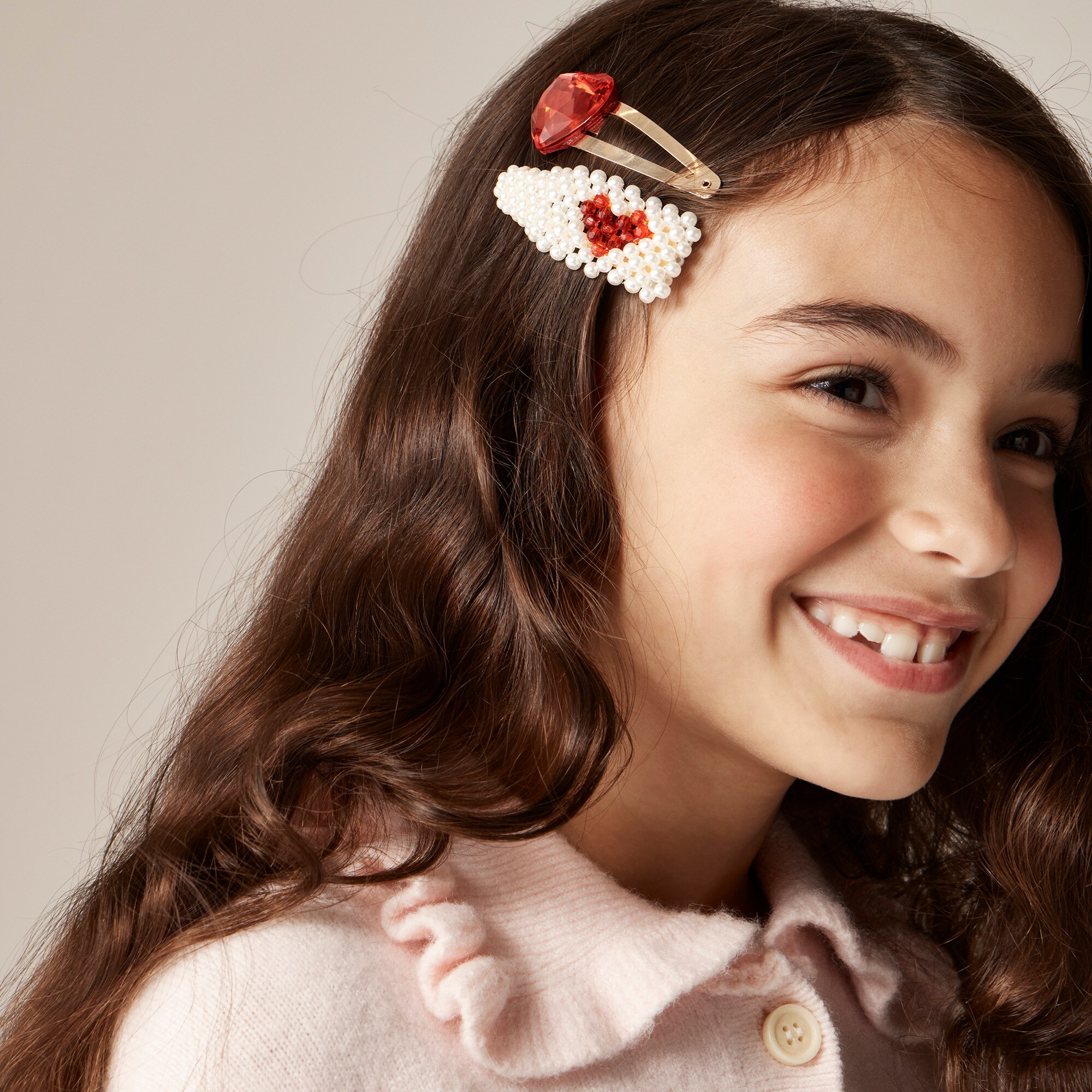 Girls' heart crystal hair clips three-pack