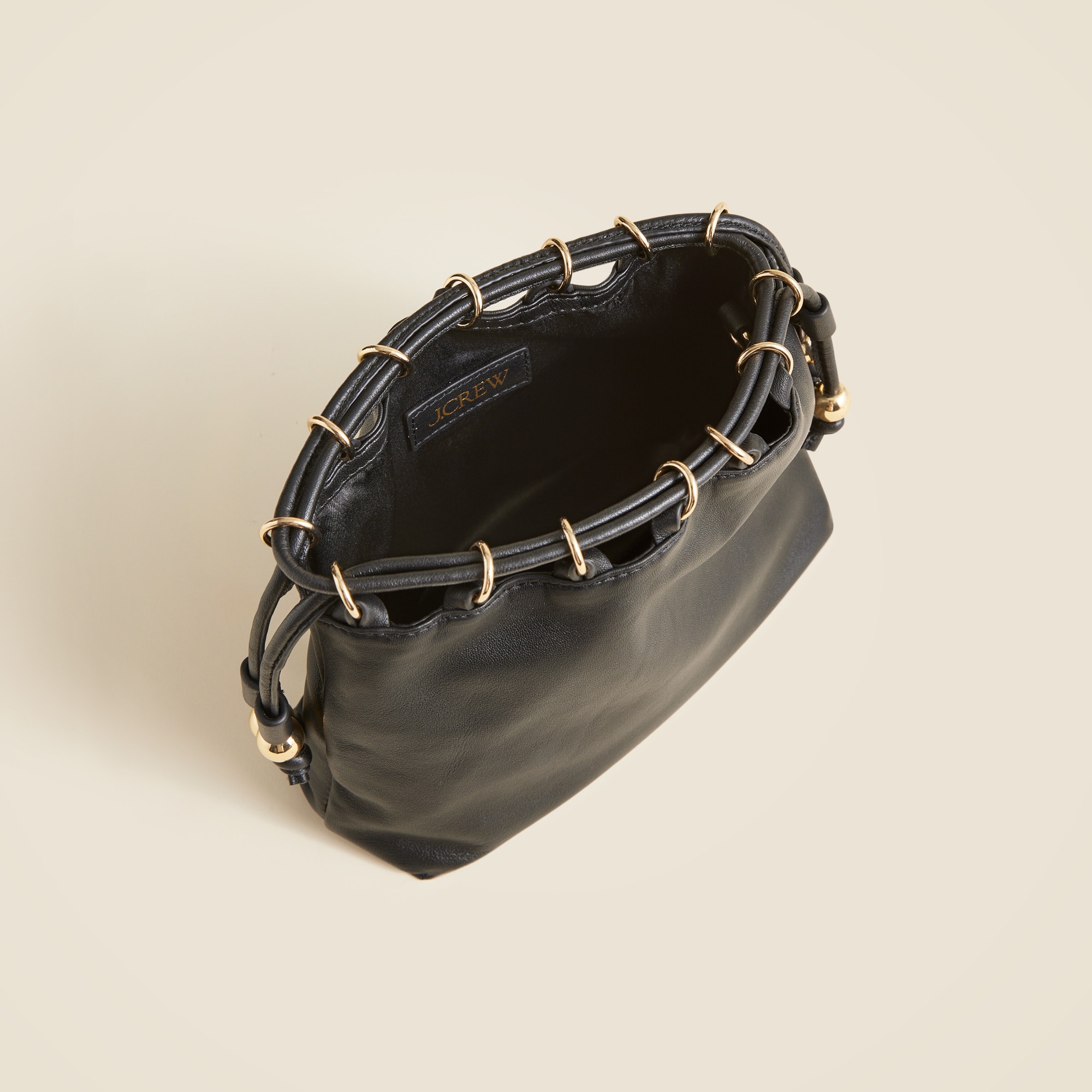 Drawstring pouch bag in leather