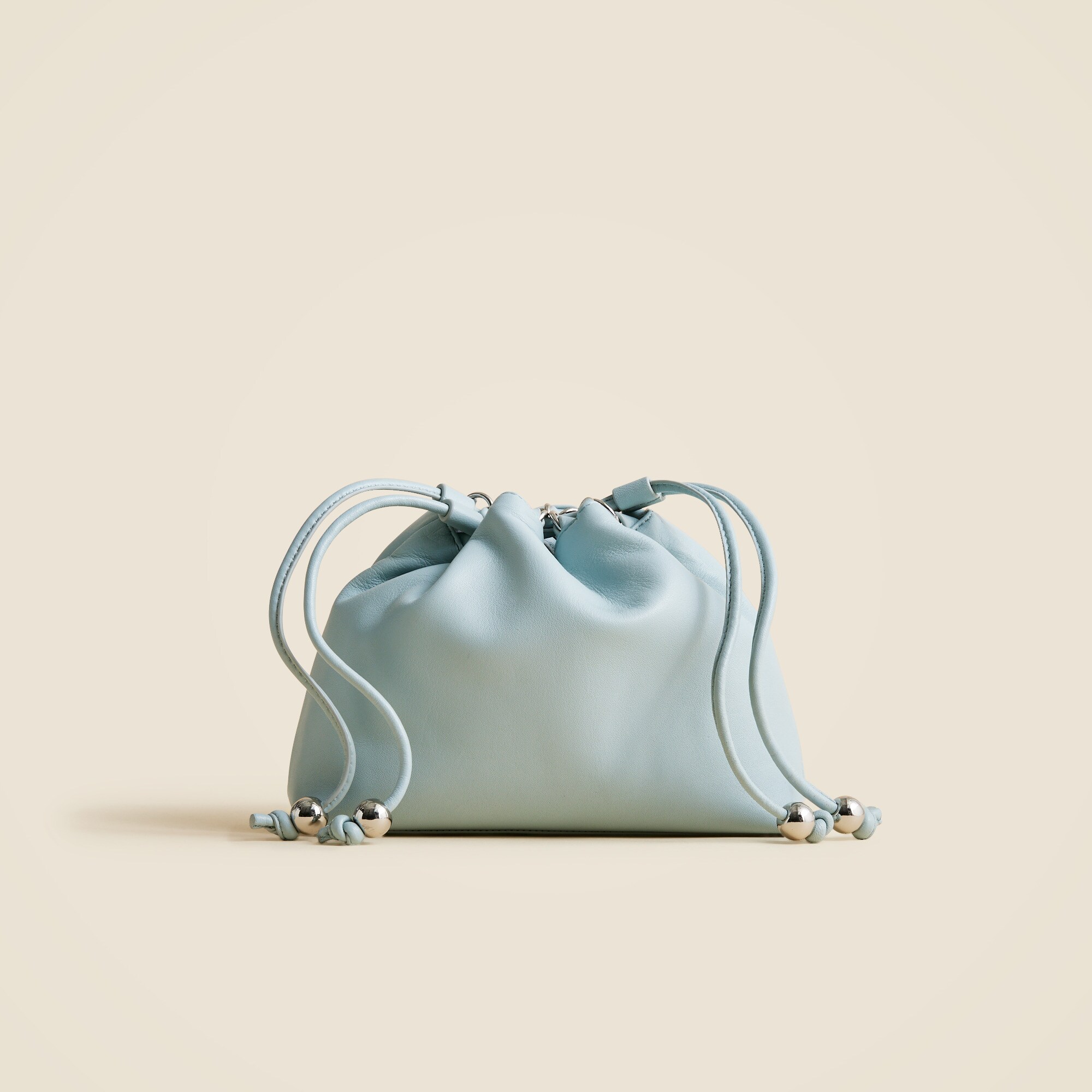 Drawstring pouch bag in leather