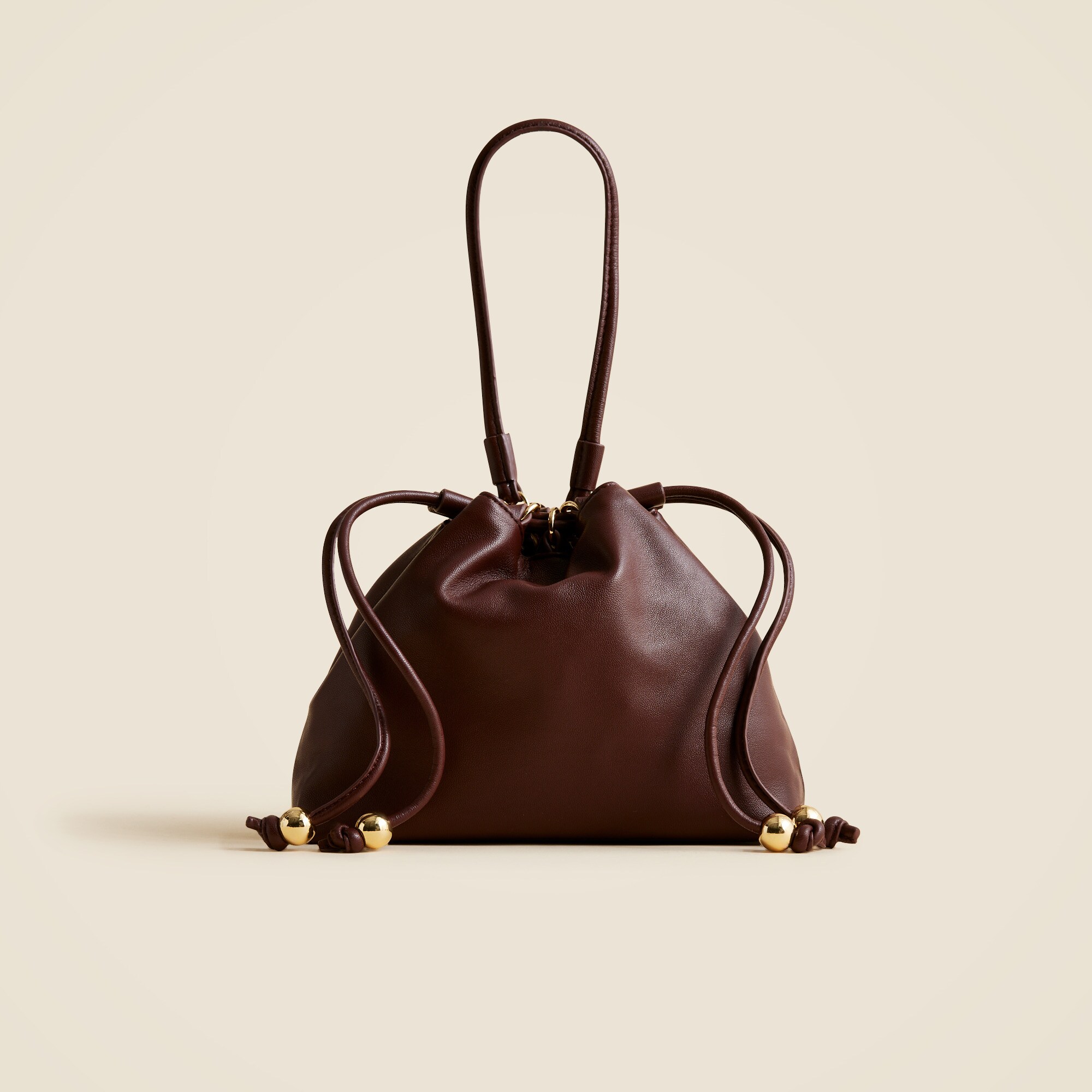 Drawstring pouch bag in leather